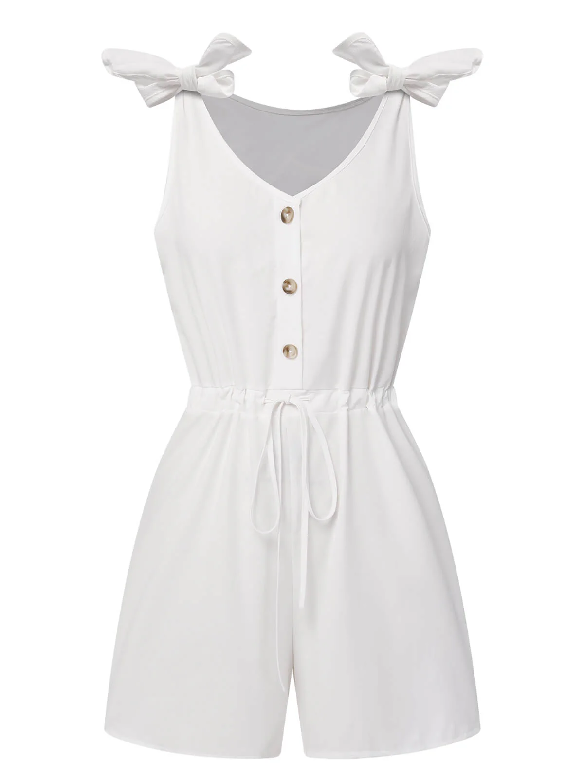 1950s Solid Shoulder Tie Sleeveless Romper - Image 6