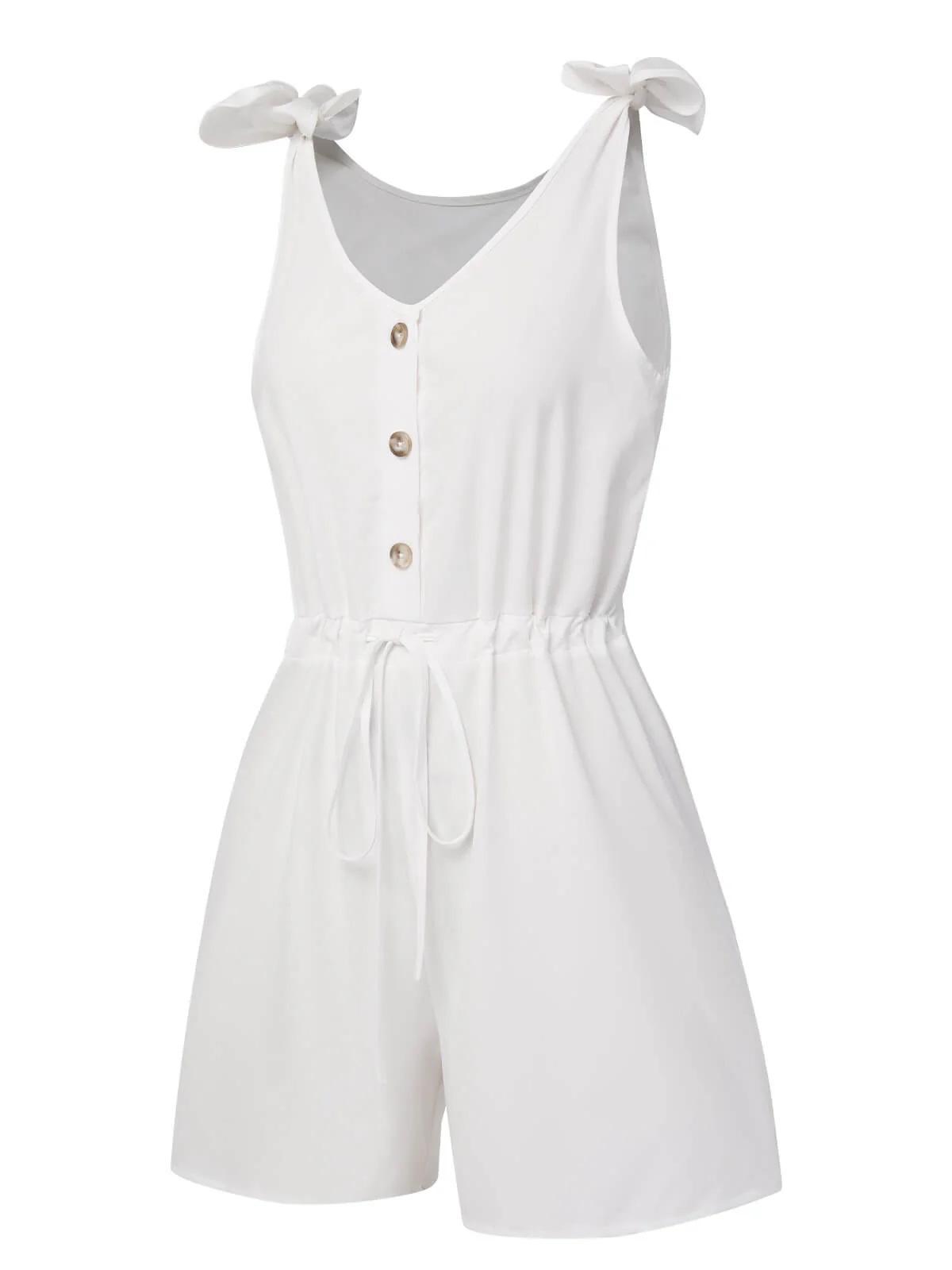 1950s Solid Shoulder Tie Sleeveless Romper - Image 7