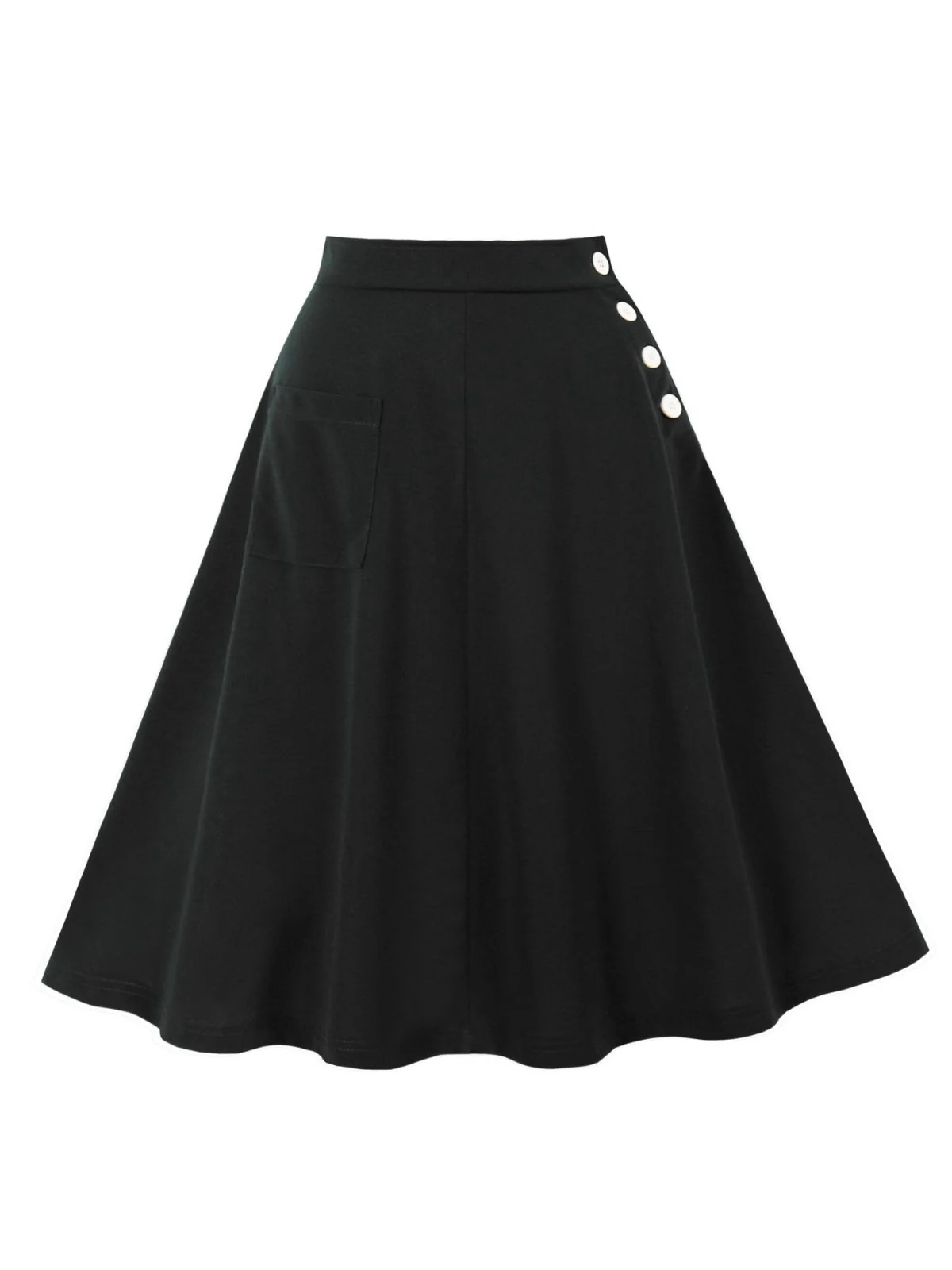 1950s Solid Side Buttons Pocket Skirt - Image 8