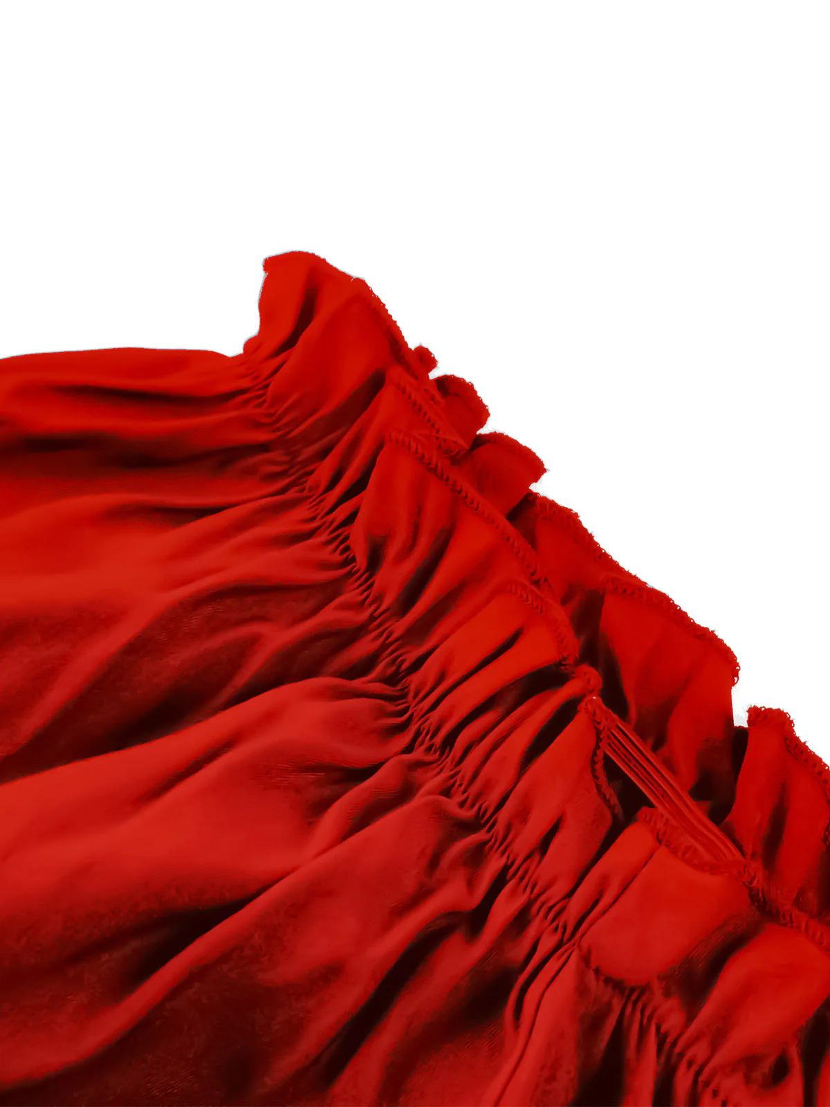 1950s Solid Smocked Waist Off-Shoulder Dress - Image 4