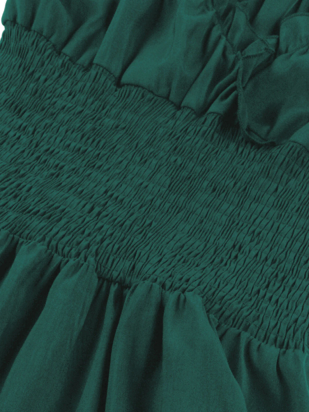 1950s Solid Smocked Waist Off-Shoulder Dress - Image 9
