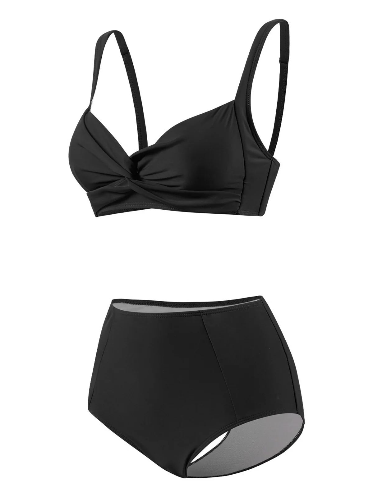 1950s Solid Spaghetti Straps Twist Bikini Set - Image 2