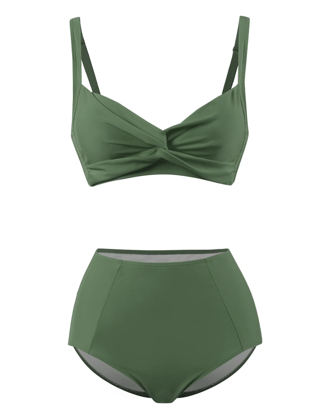 1950s Solid Spaghetti Straps Twist Bikini Set - Image 5