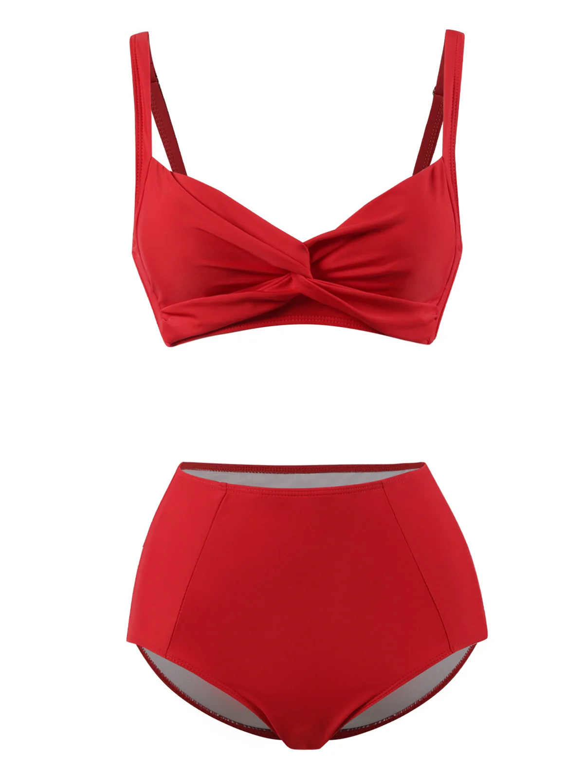 1950s Solid Spaghetti Straps Twist Bikini Set - Image 9