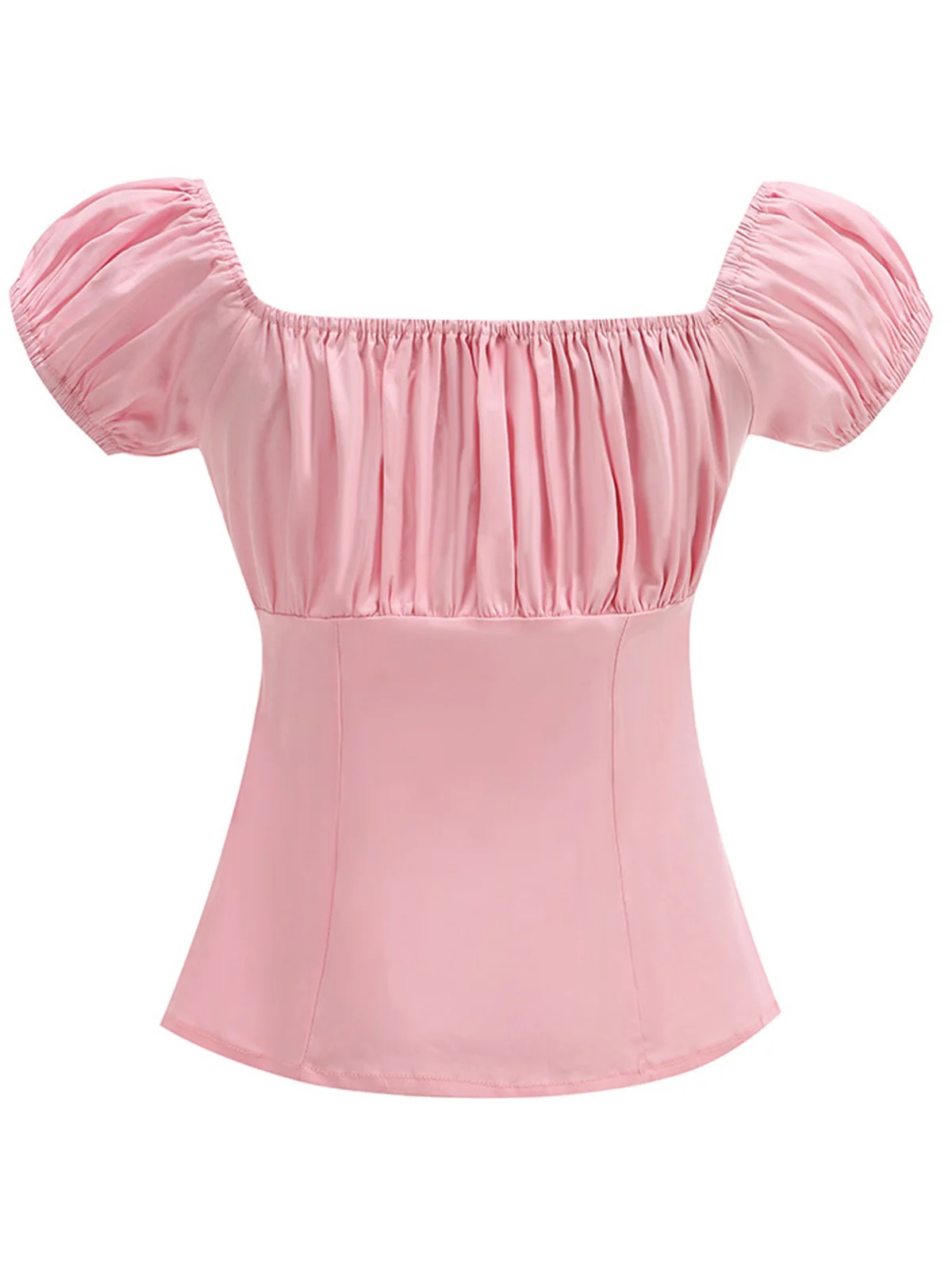 1950s Solid Square Neck Ruched Top - Image 2