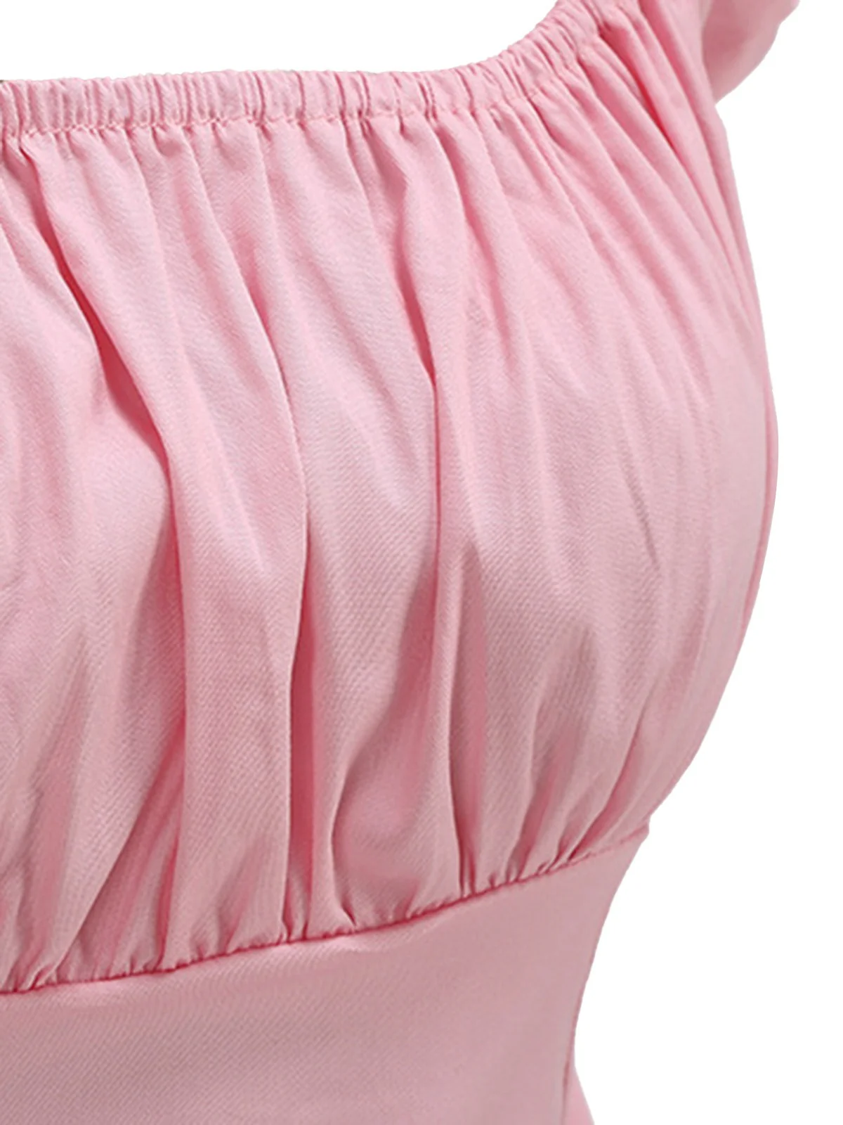 1950s Solid Square Neck Ruched Top - Image 3