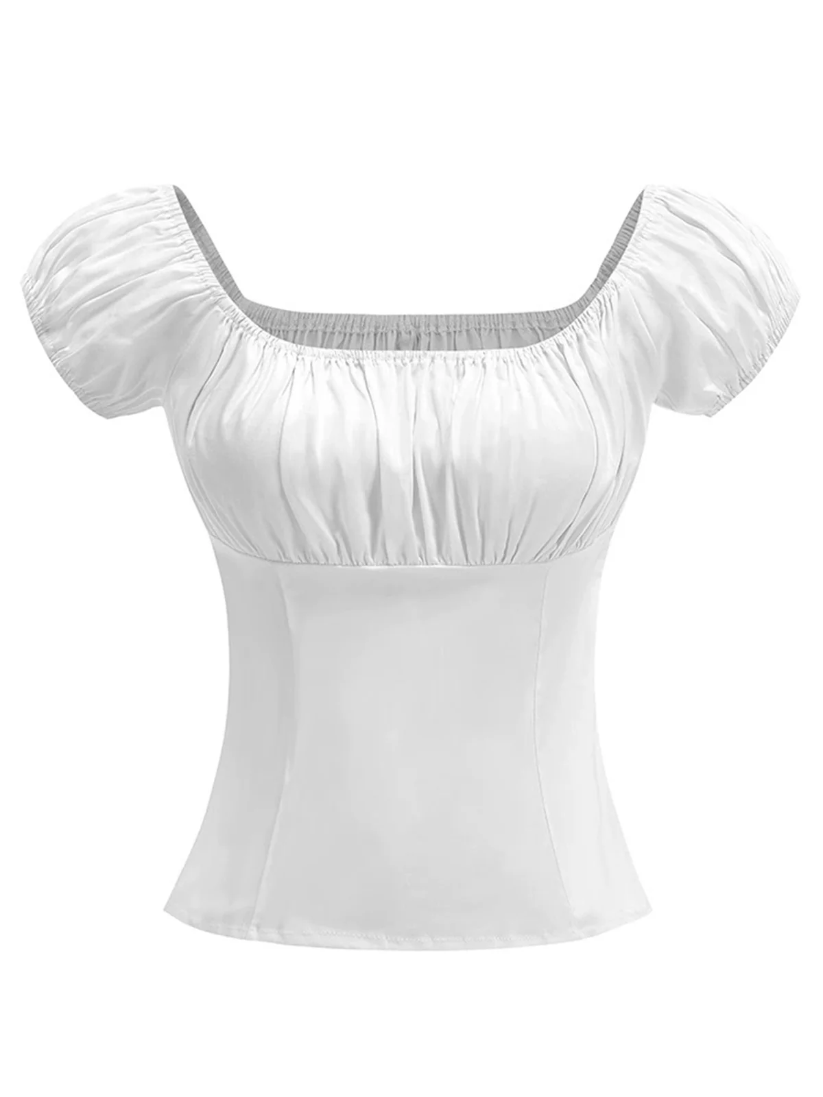 1950s Solid Square Neck Ruched Top - Image 4