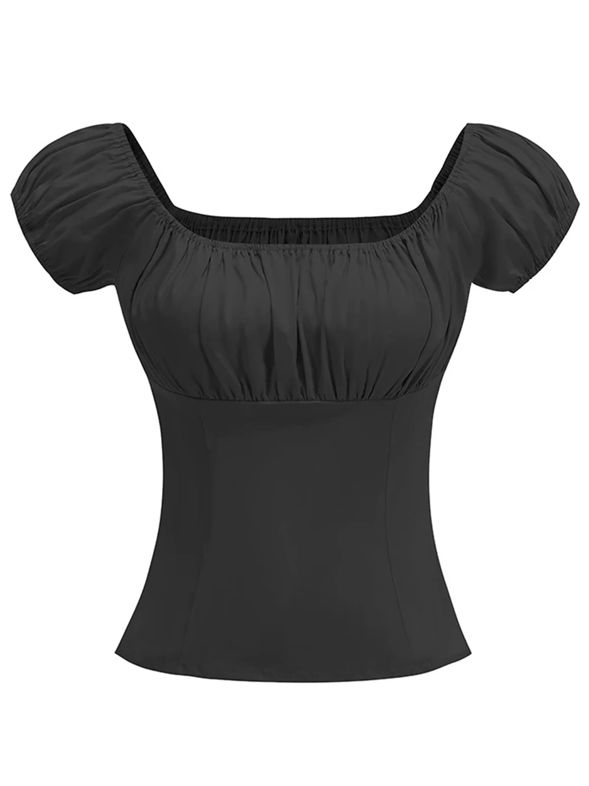 1950s Solid Square Neck Ruched Top - Image 5