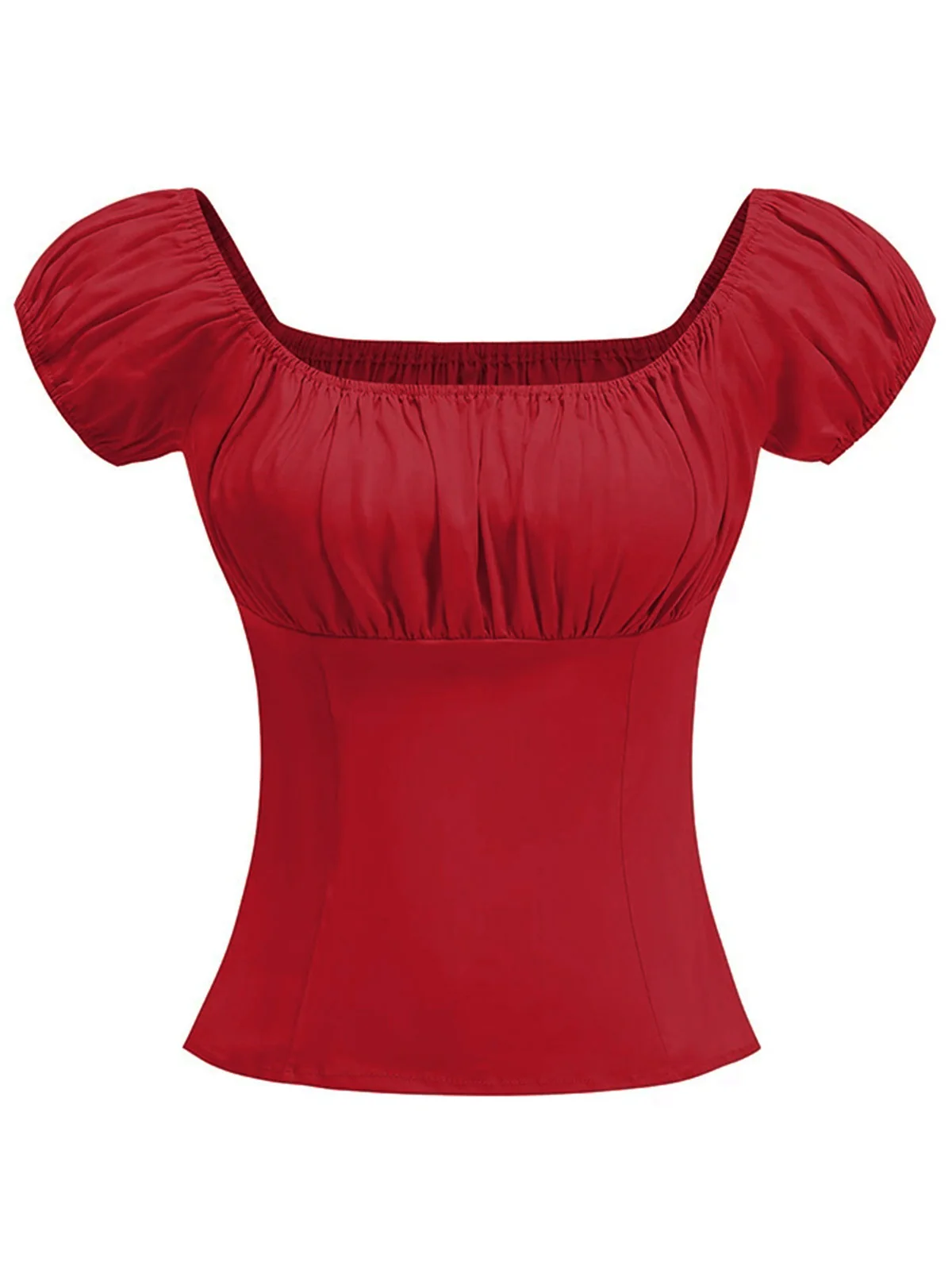 1950s Solid Square Neck Ruched Top - Image 6