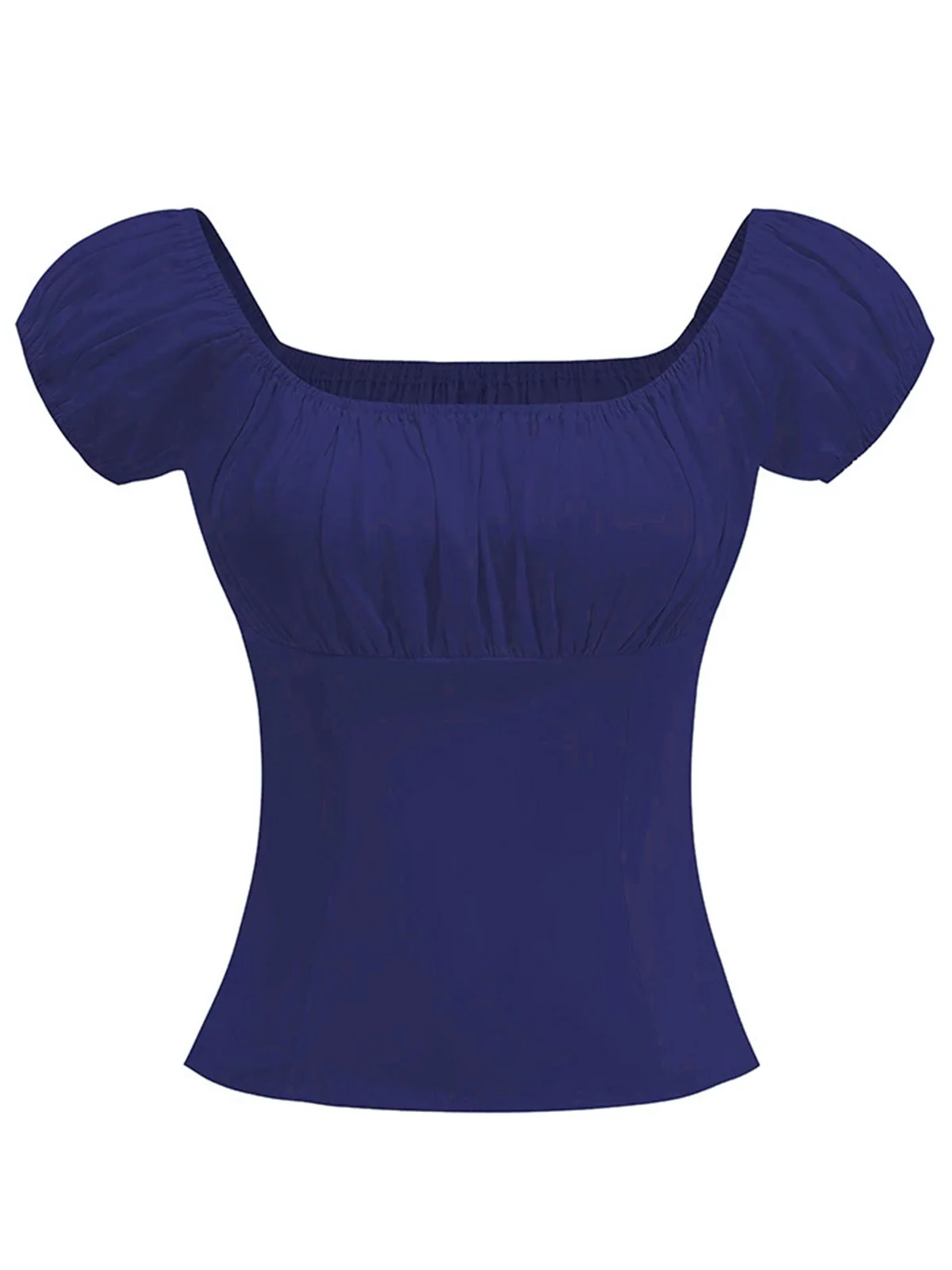 1950s Solid Square Neck Ruched Top - Image 7