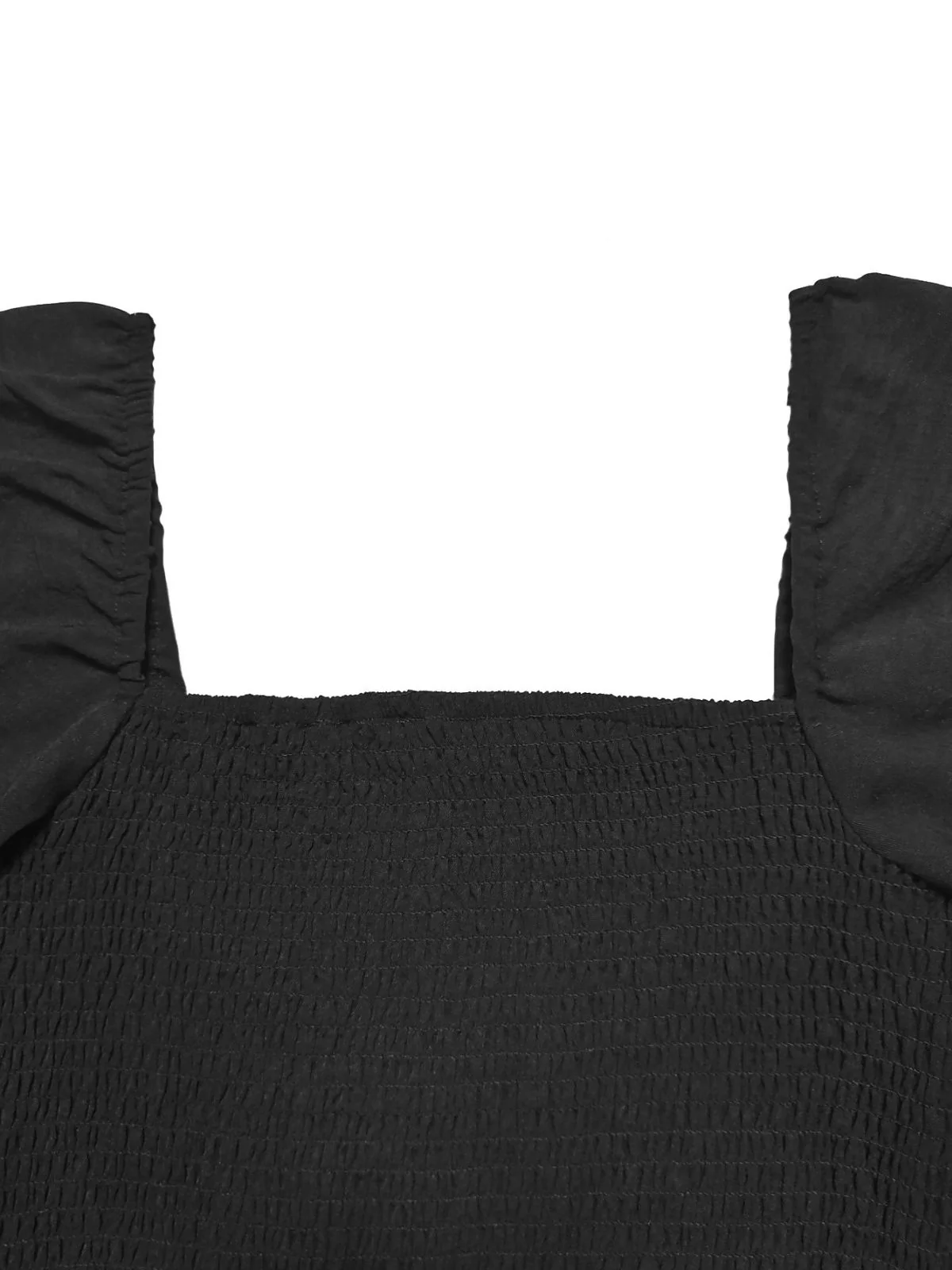 1950s Solid Square Neck Smocked Long Jumpsuit - Image 3
