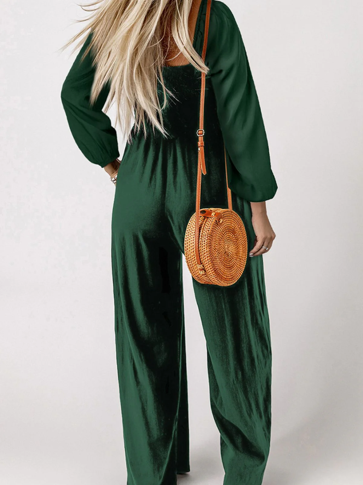 1950s Solid Square Neck Smocked Long Jumpsuit - Image 6