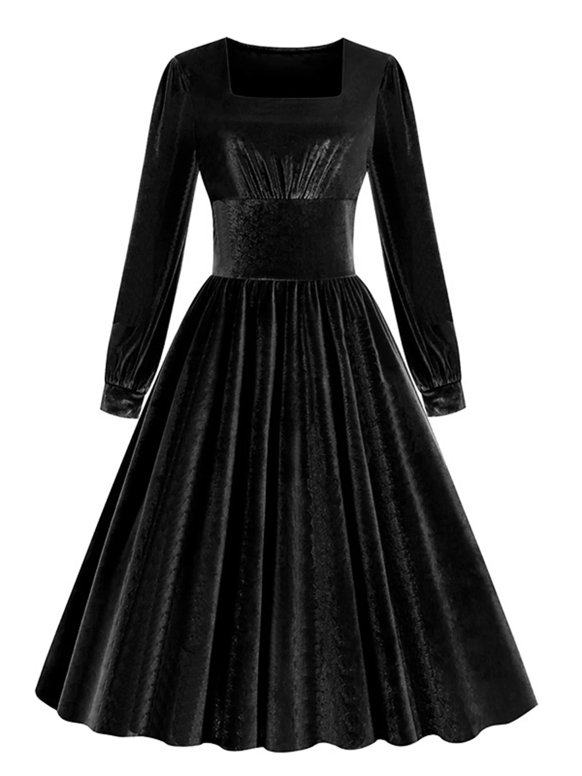 1950s Solid Square Neck Velvet Dress - Image 13