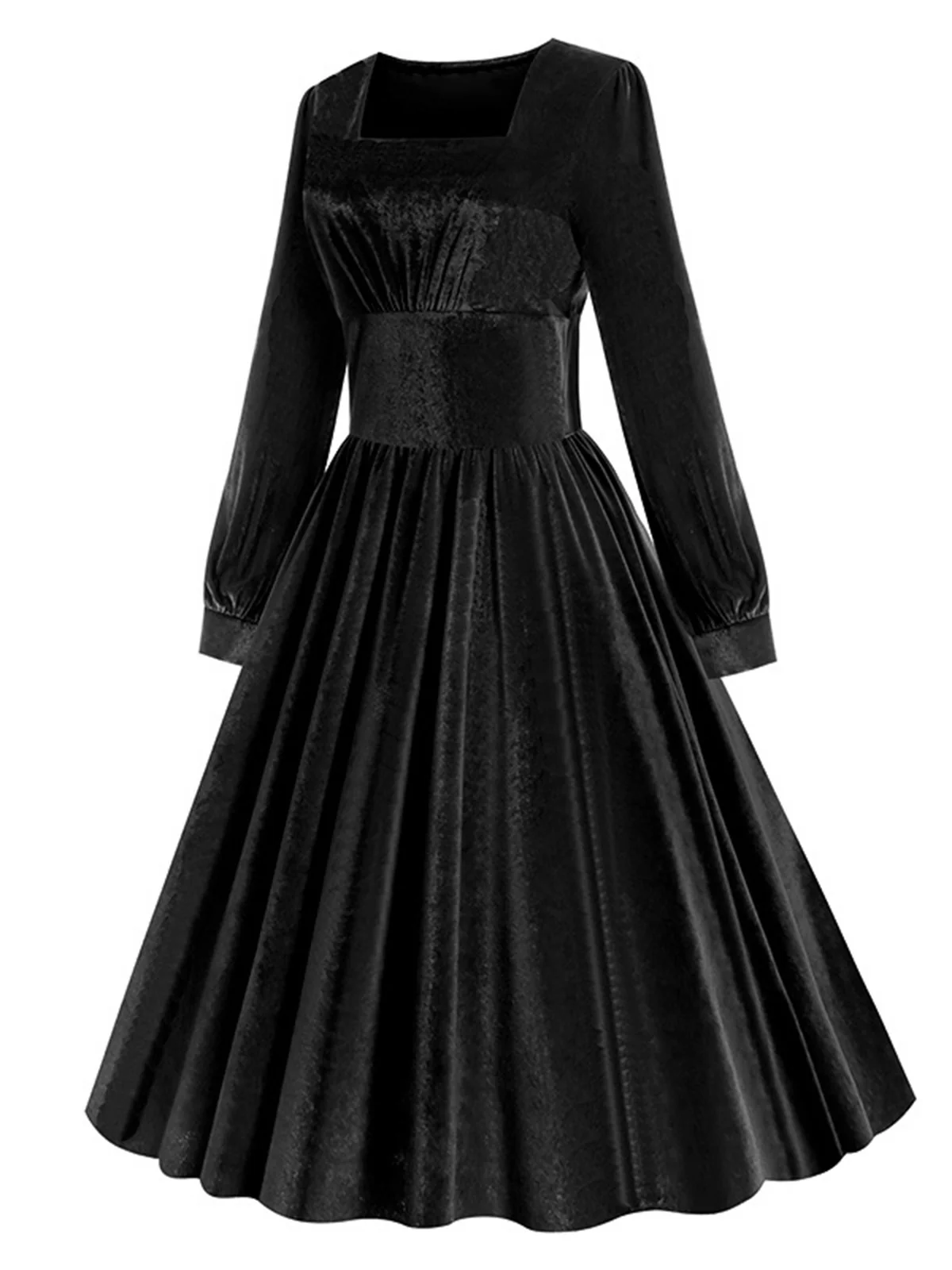 1950s Solid Square Neck Velvet Dress - Image 14