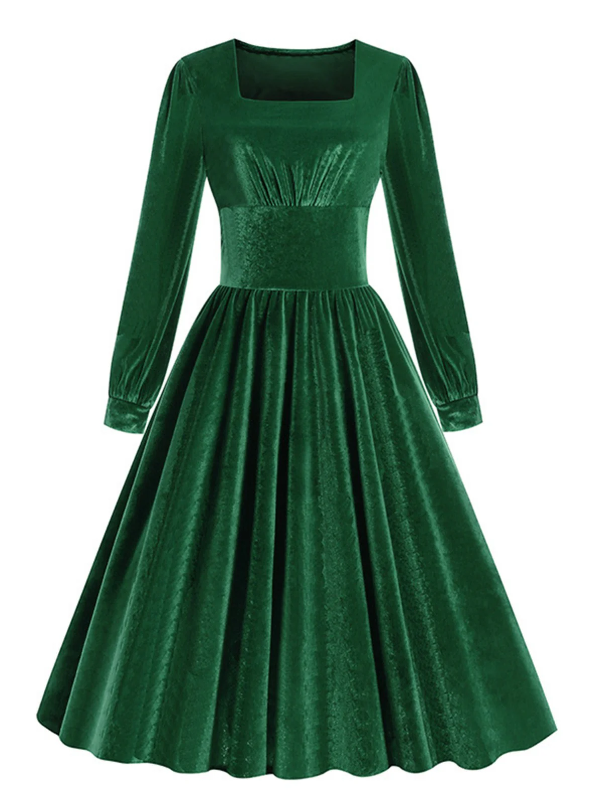 1950s Solid Square Neck Velvet Dress - Image 7