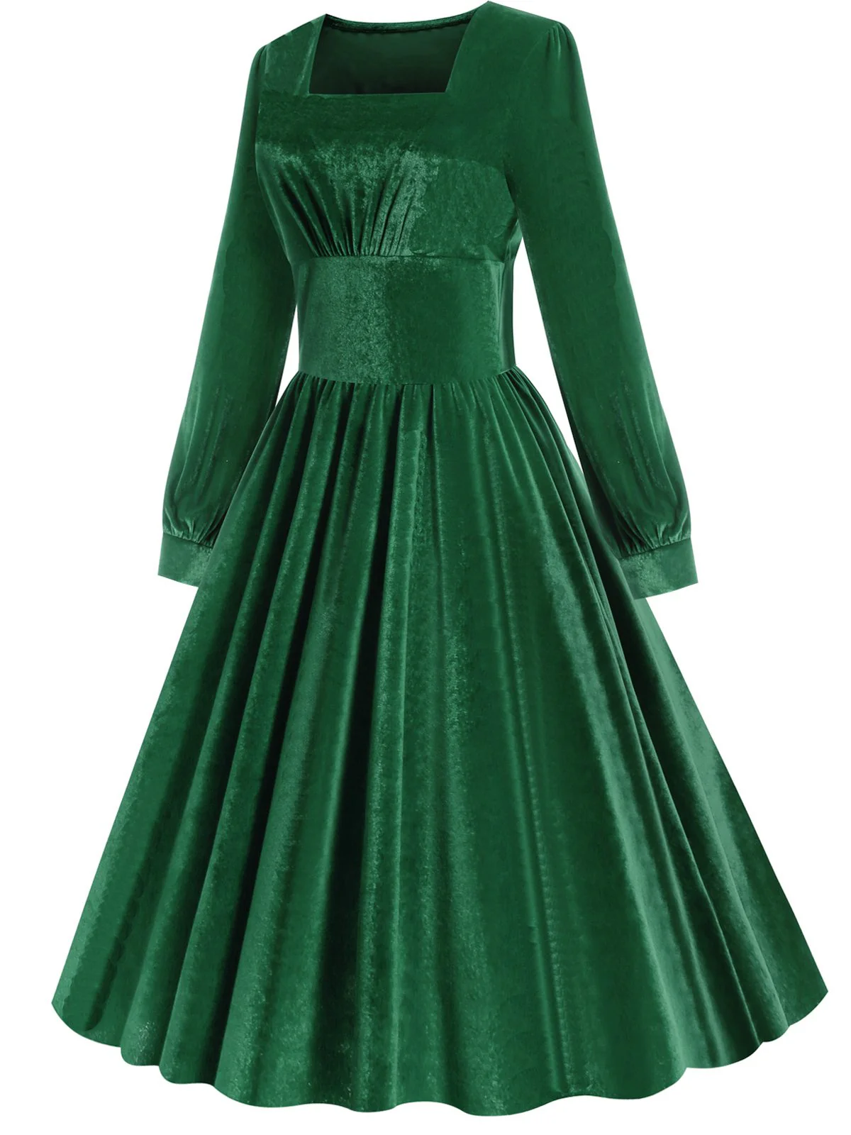 1950s Solid Square Neck Velvet Dress - Image 9