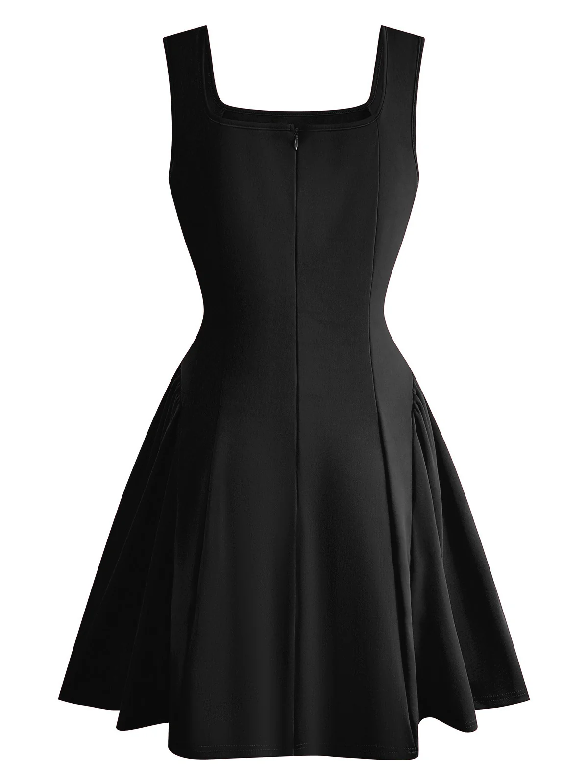 1950s Solid Square Neck Wide Strap Ruched Dress - Image 2