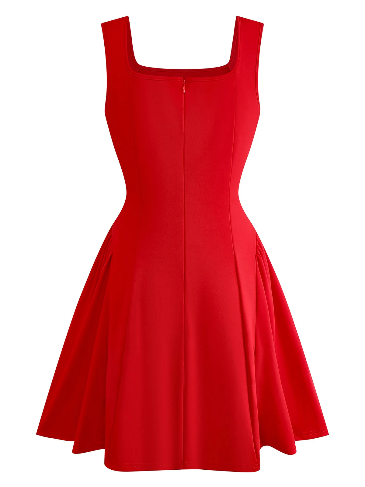 1950s Solid Square Neck Wide Strap Ruched Dress - Image 4