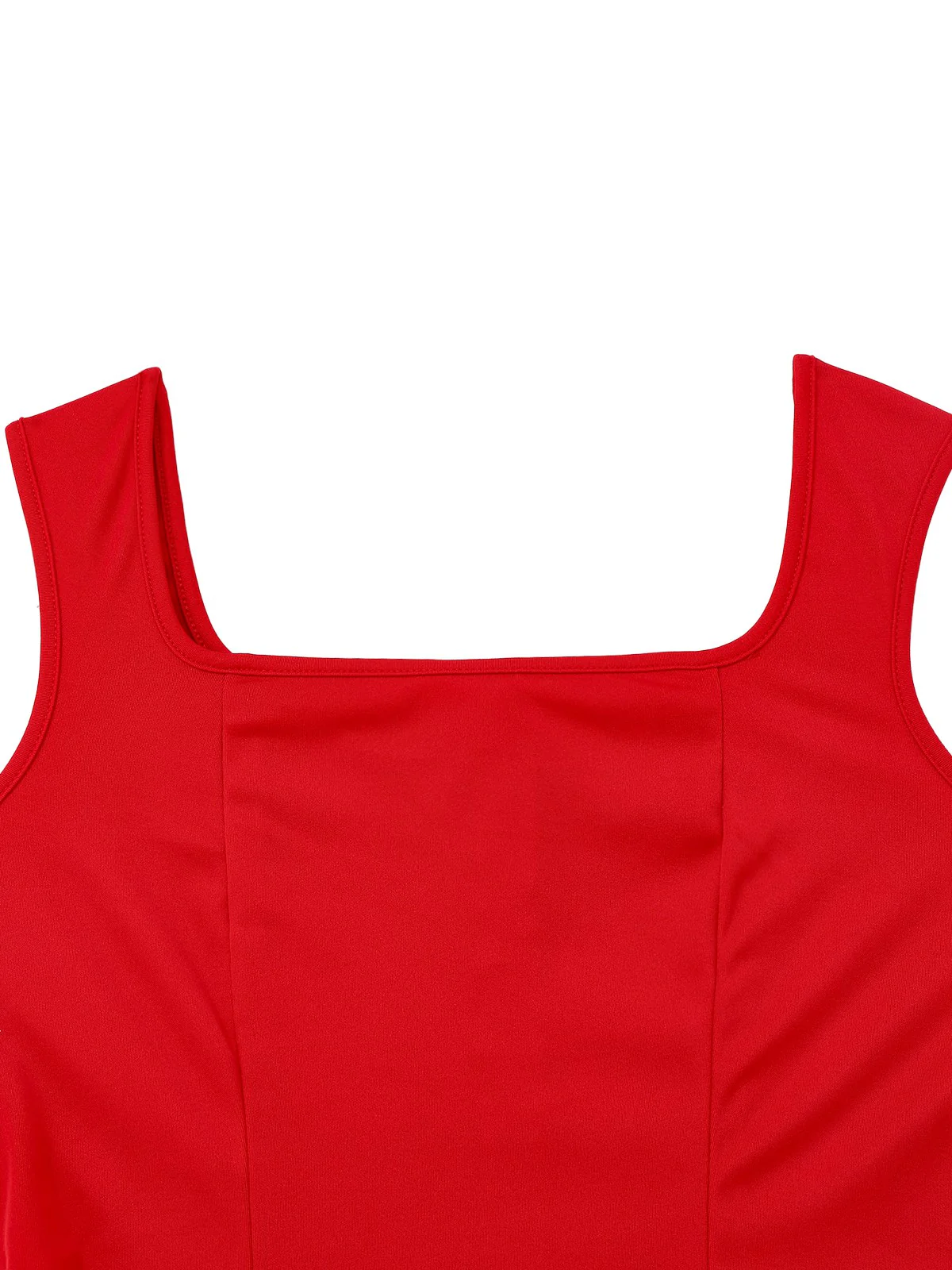 1950s Solid Square Neck Wide Strap Ruched Dress - Image 5