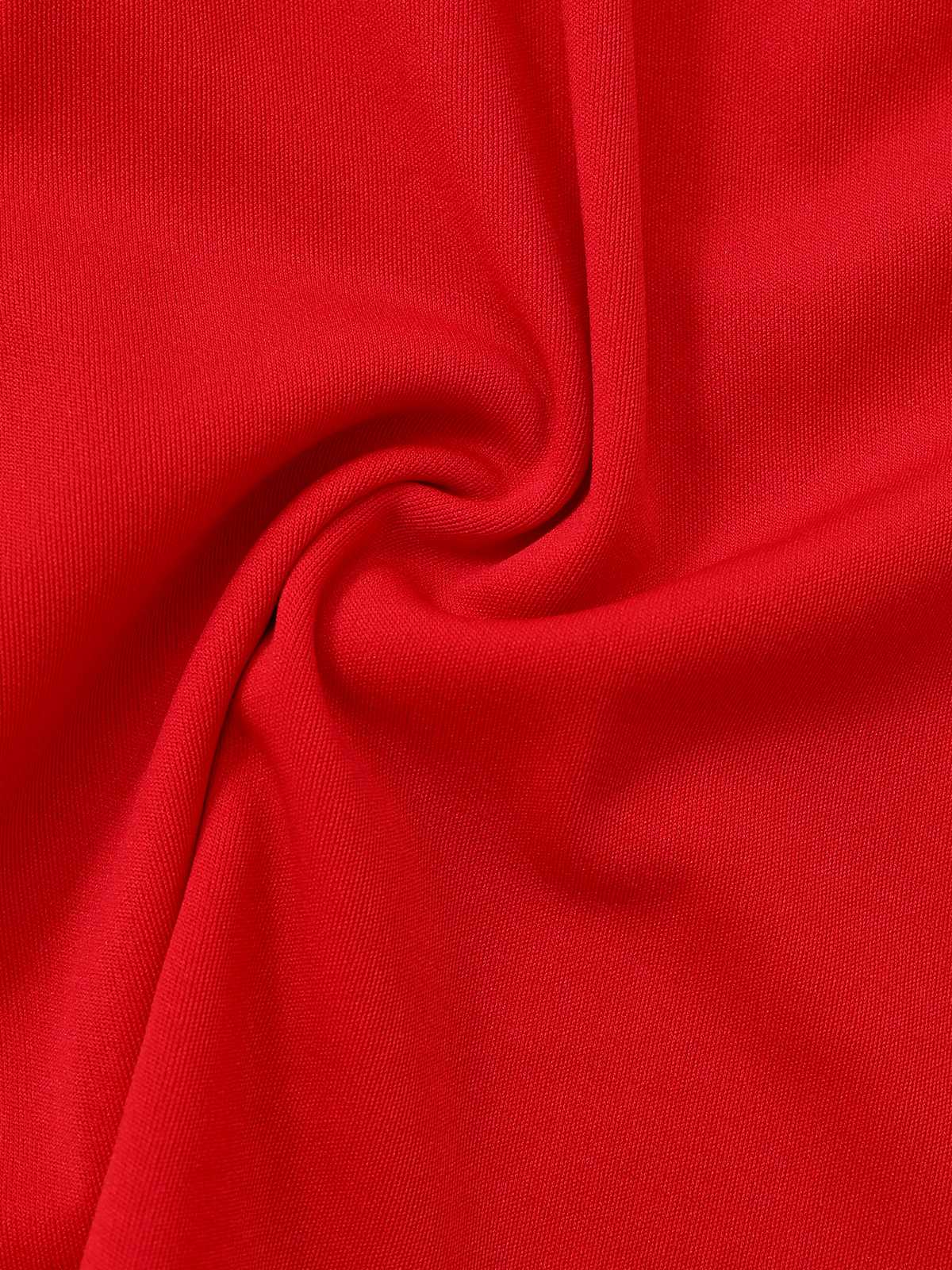 1950s Solid Square Neck Wide Strap Ruched Dress - Image 7