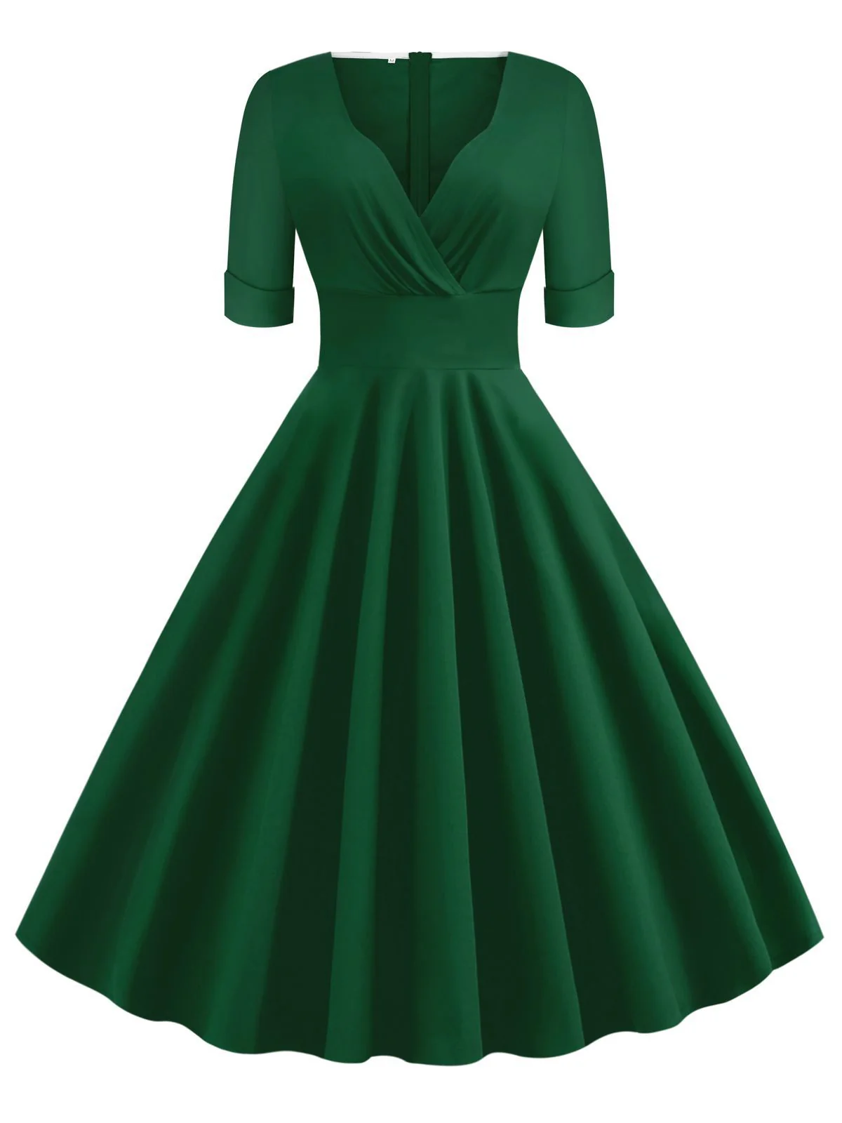 1950s Solid Sweetheart Fold Swing Dress - Image 13