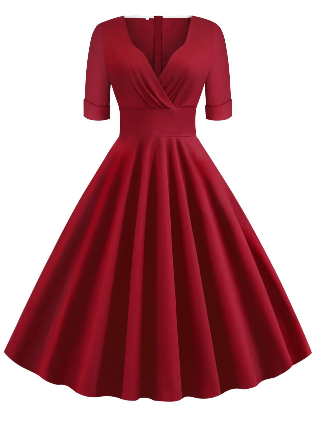 1950s Solid Sweetheart Fold Swing Dress - Image 7