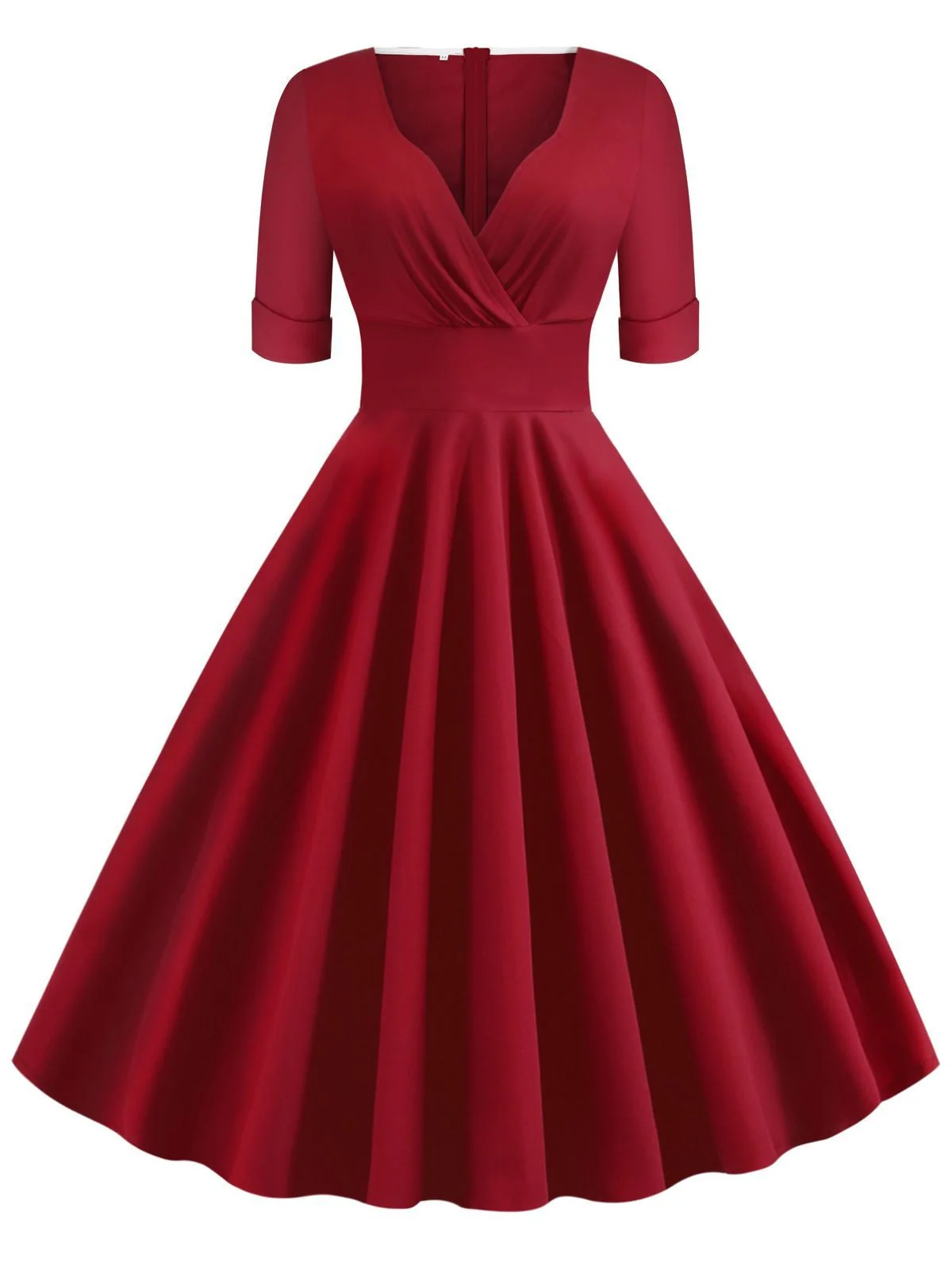1950s Solid Sweetheart Fold Swing Dress - Image 14