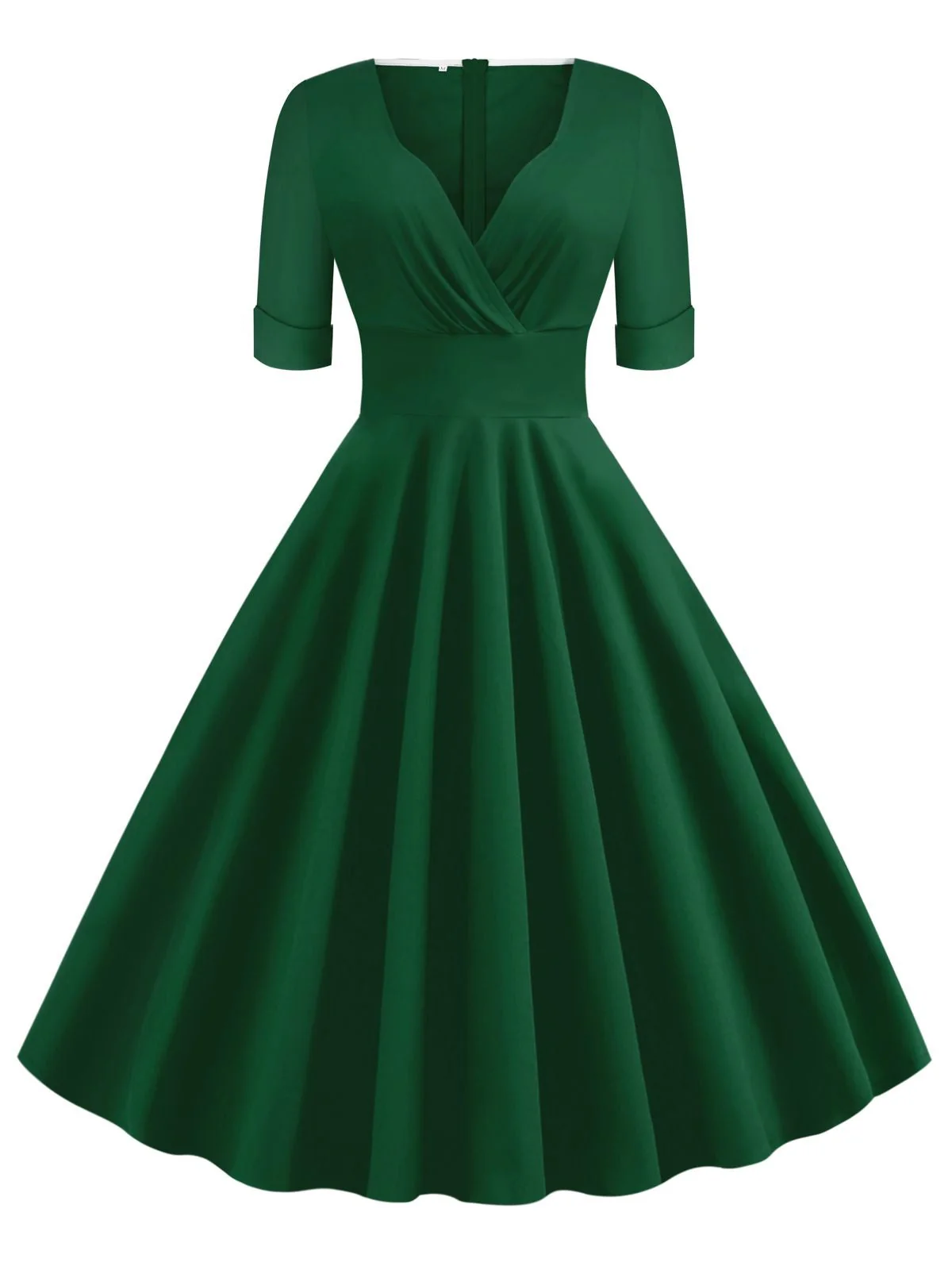 1950s Solid Sweetheart Fold Swing Dress - Image 2
