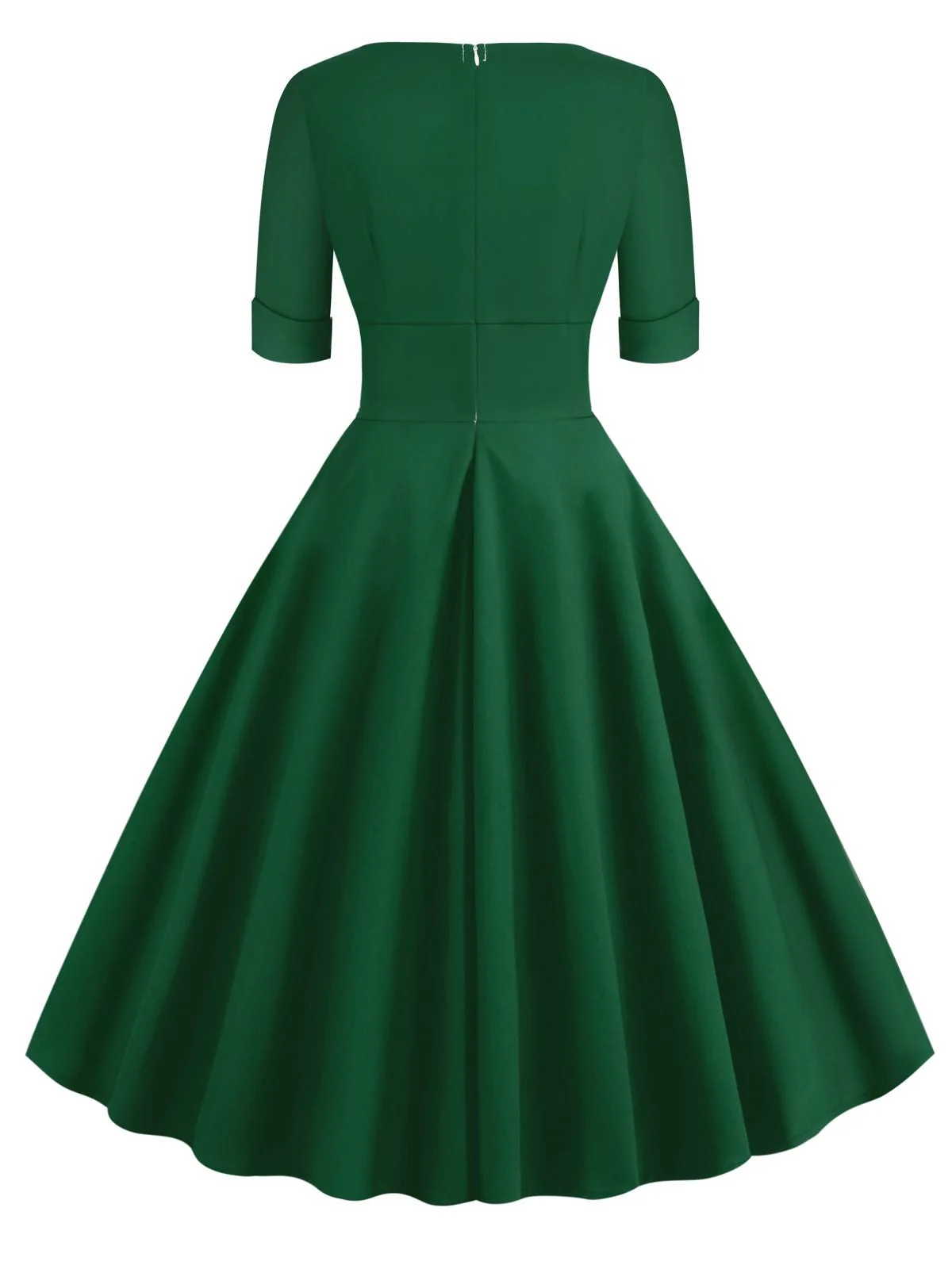 1950s Solid Sweetheart Fold Swing Dress - Image 4