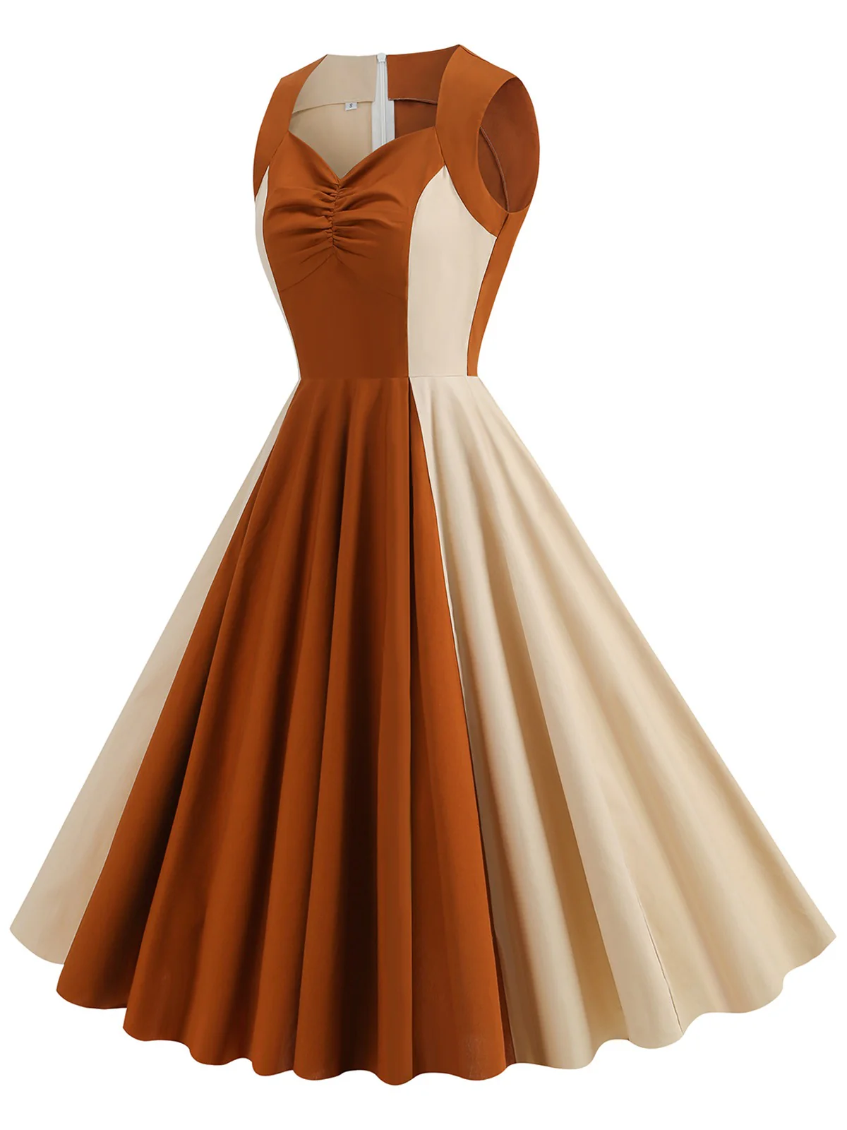 1950s Solid Sweetheart Neck Patchwork Dress - Image 3