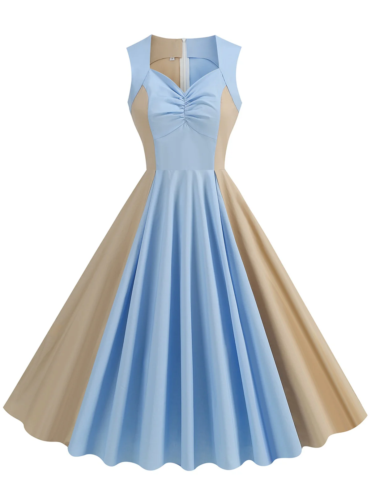 1950s Solid Sweetheart Neck Patchwork Dress - Image 4