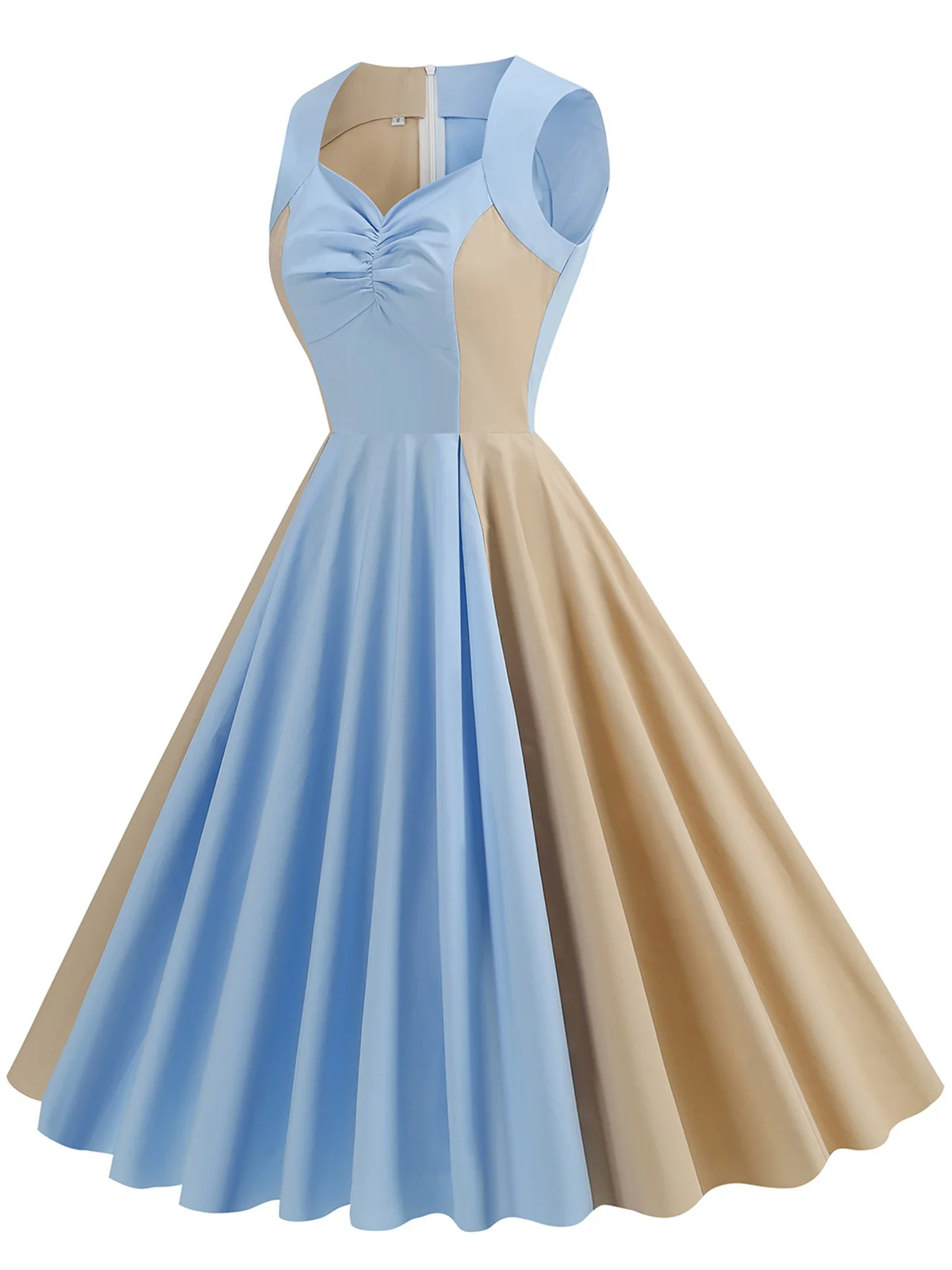 1950s Solid Sweetheart Neck Patchwork Dress - Image 5