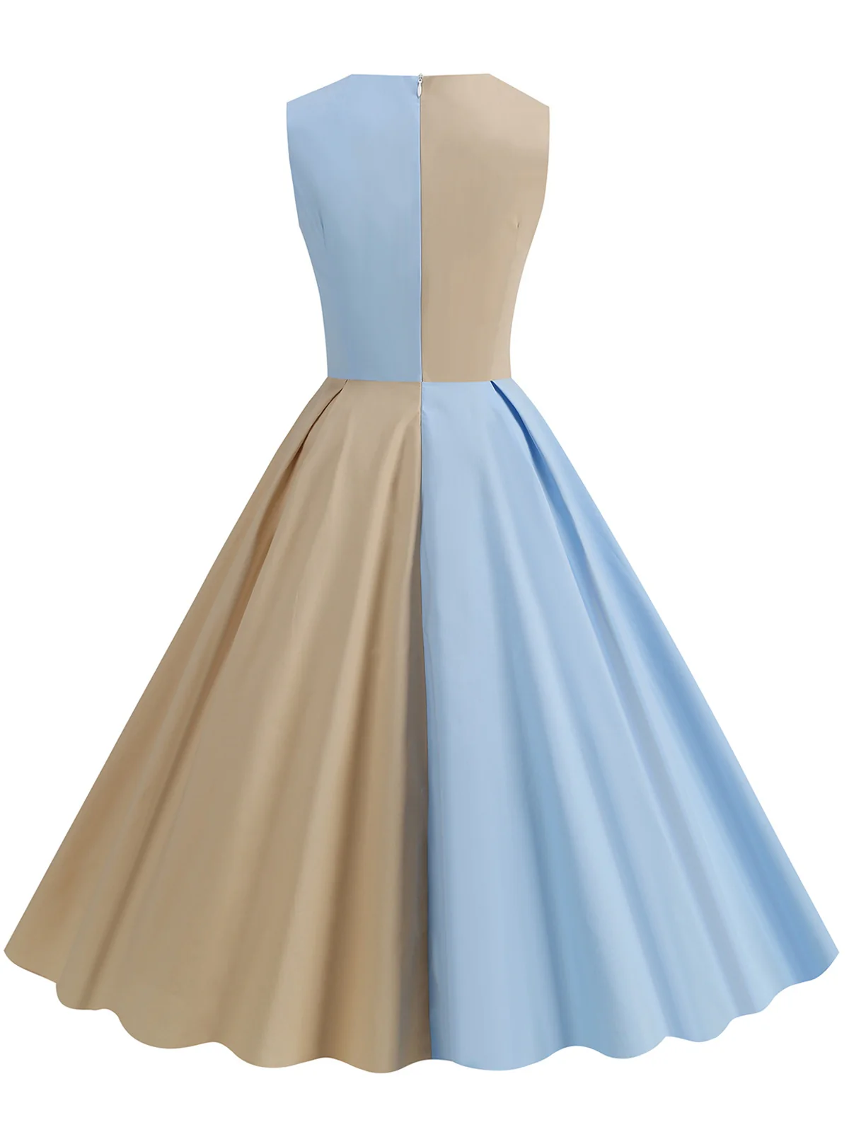 1950s Solid Sweetheart Neck Patchwork Dress - Image 6