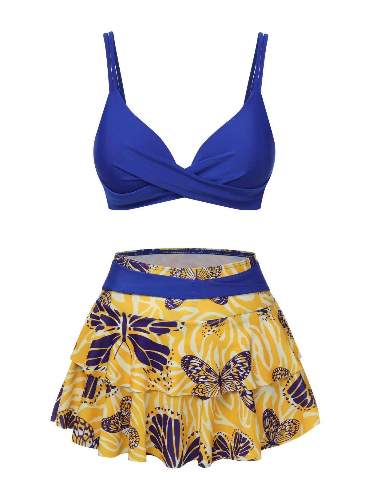 1950s Solid Top & Double Layer Printing Swimsuit - Image 2