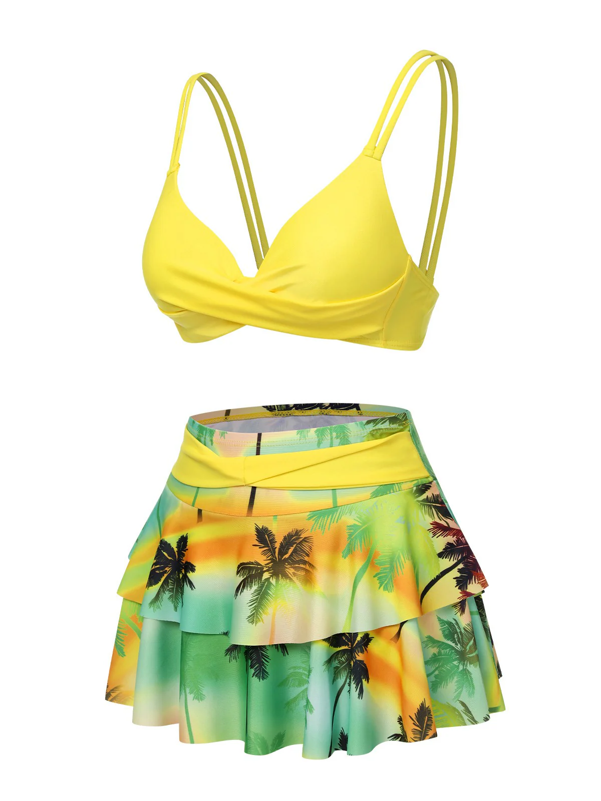 1950s Solid Top & Double Layer Printing Swimsuit - Image 3