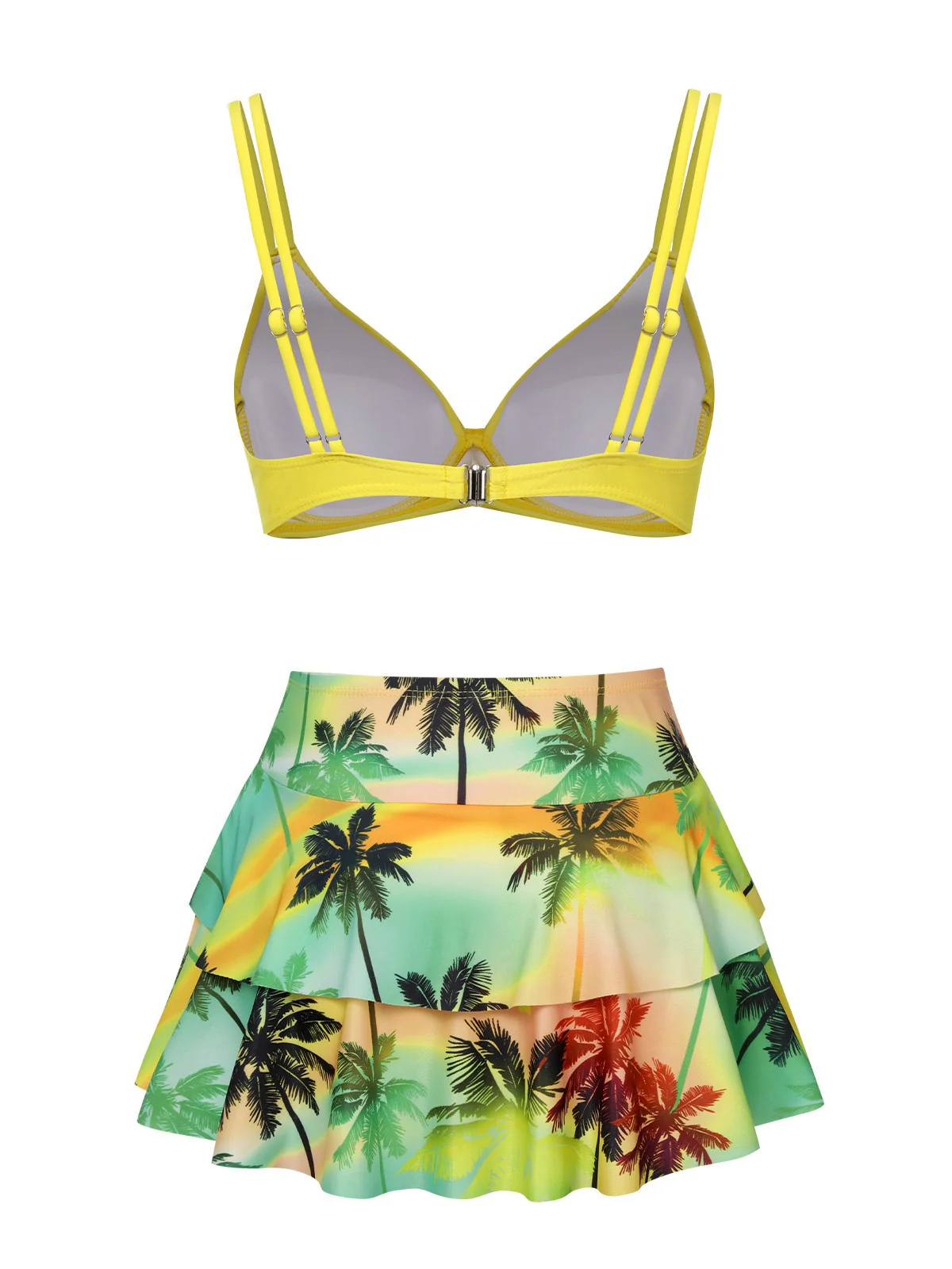 1950s Solid Top & Double Layer Printing Swimsuit - Image 4