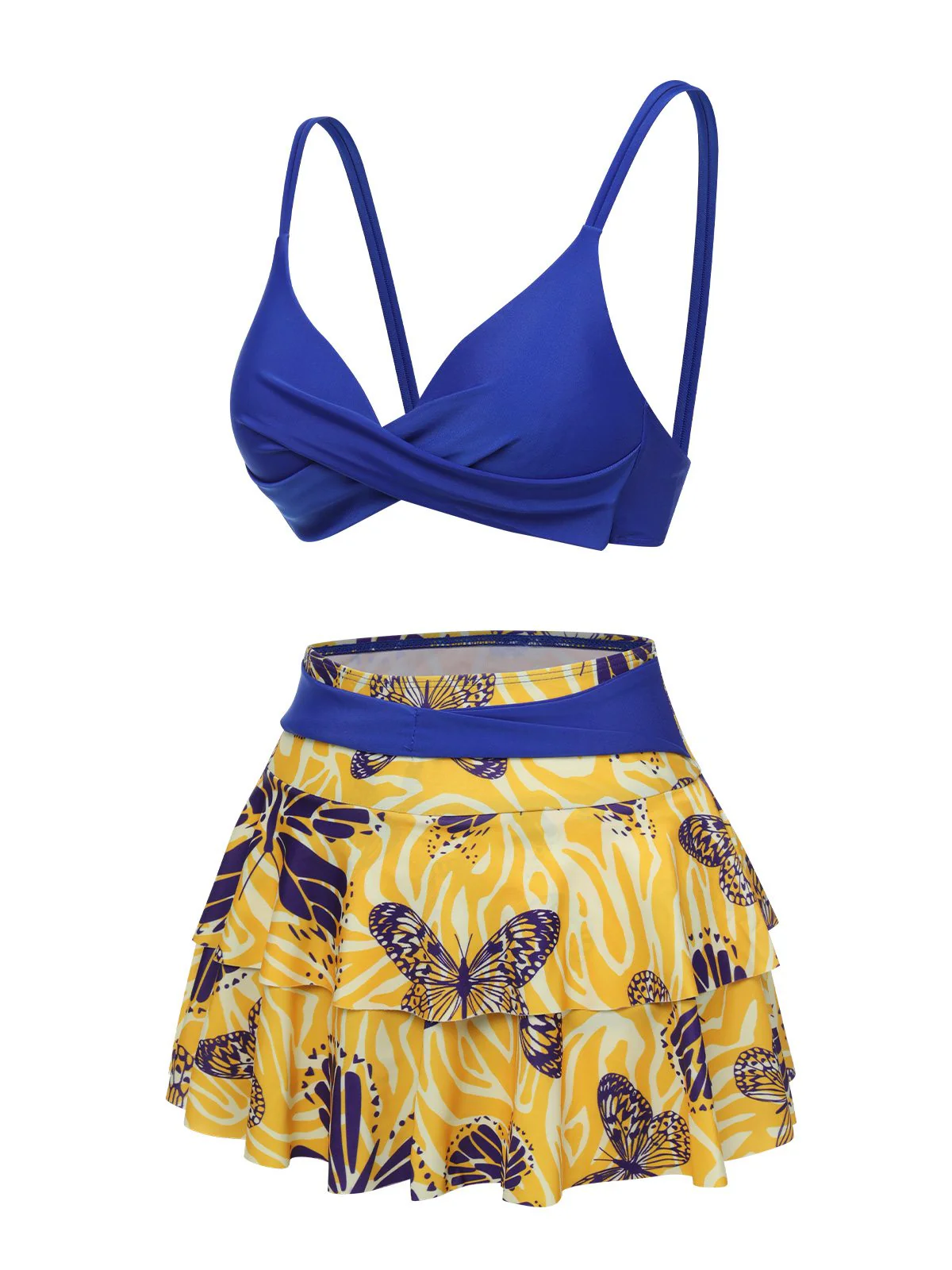 1950s Solid Top & Double Layer Printing Swimsuit - Image 5