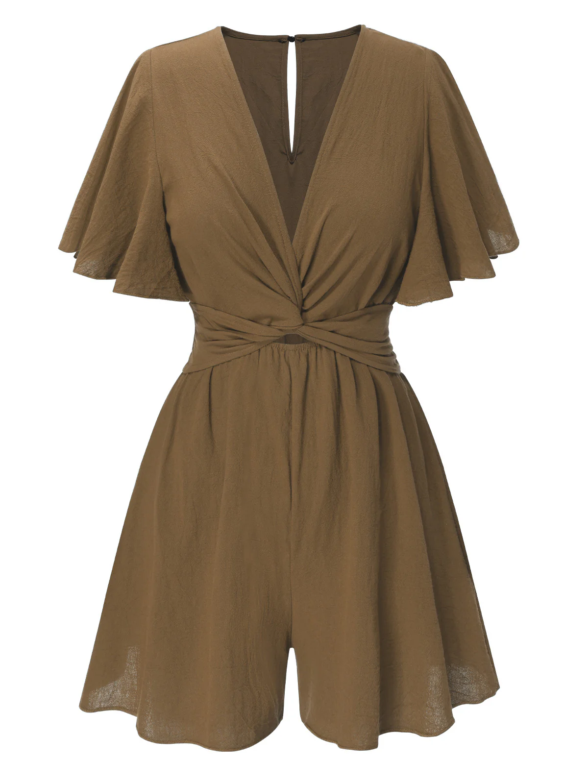 1950s Solid V-Neck Cotton Flounce Sleeve Romper - Image 13