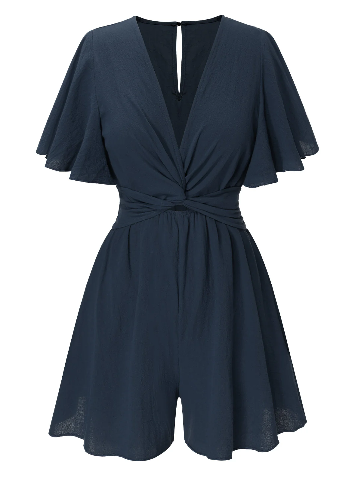 1950s Solid V-Neck Cotton Flounce Sleeve Romper - Image 16