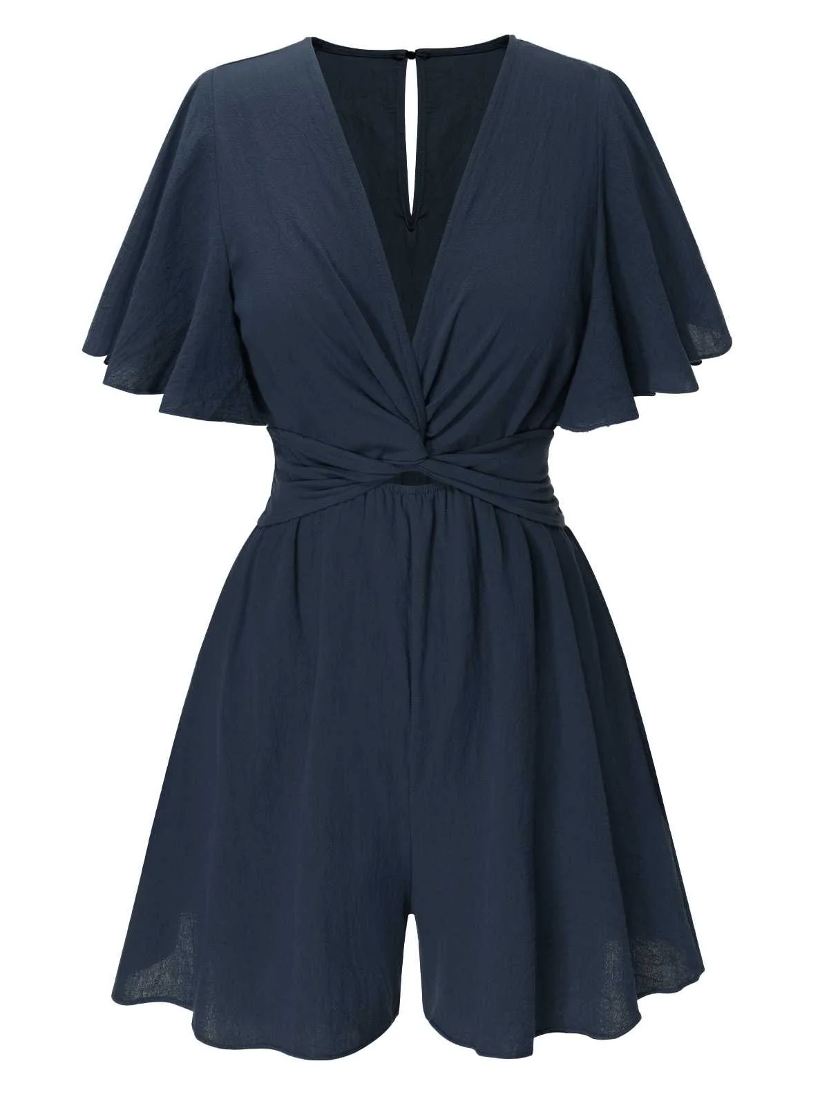 1950s Solid V-Neck Cotton Flounce Sleeve Romper - Image 2