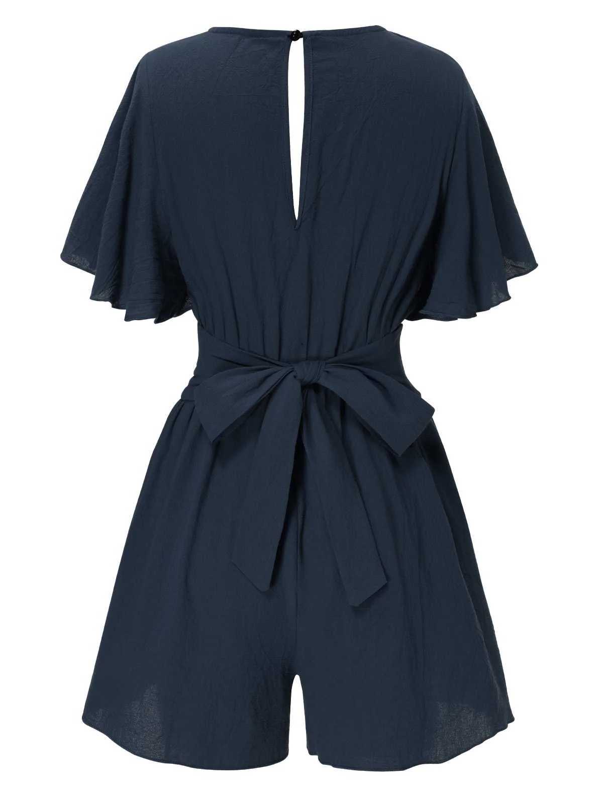 1950s Solid V-Neck Cotton Flounce Sleeve Romper - Image 3