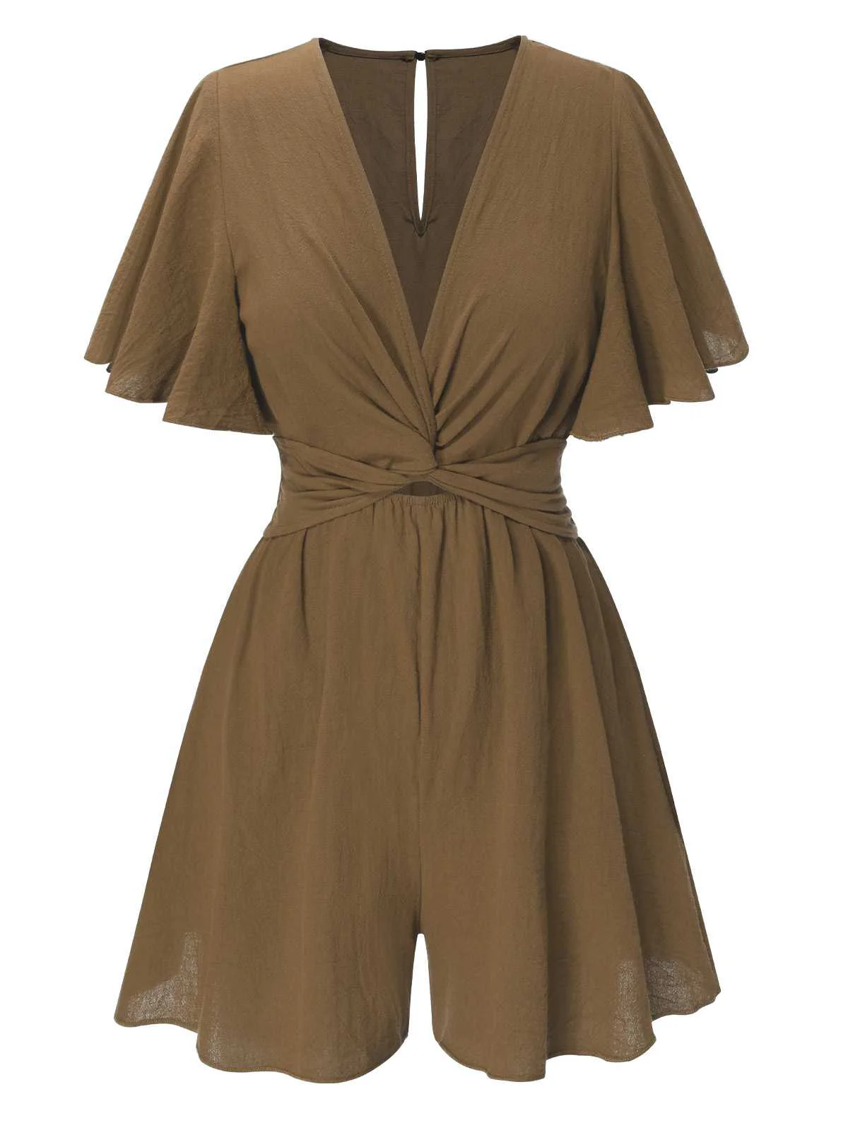 1950s Solid V-Neck Cotton Flounce Sleeve Romper - Image 6