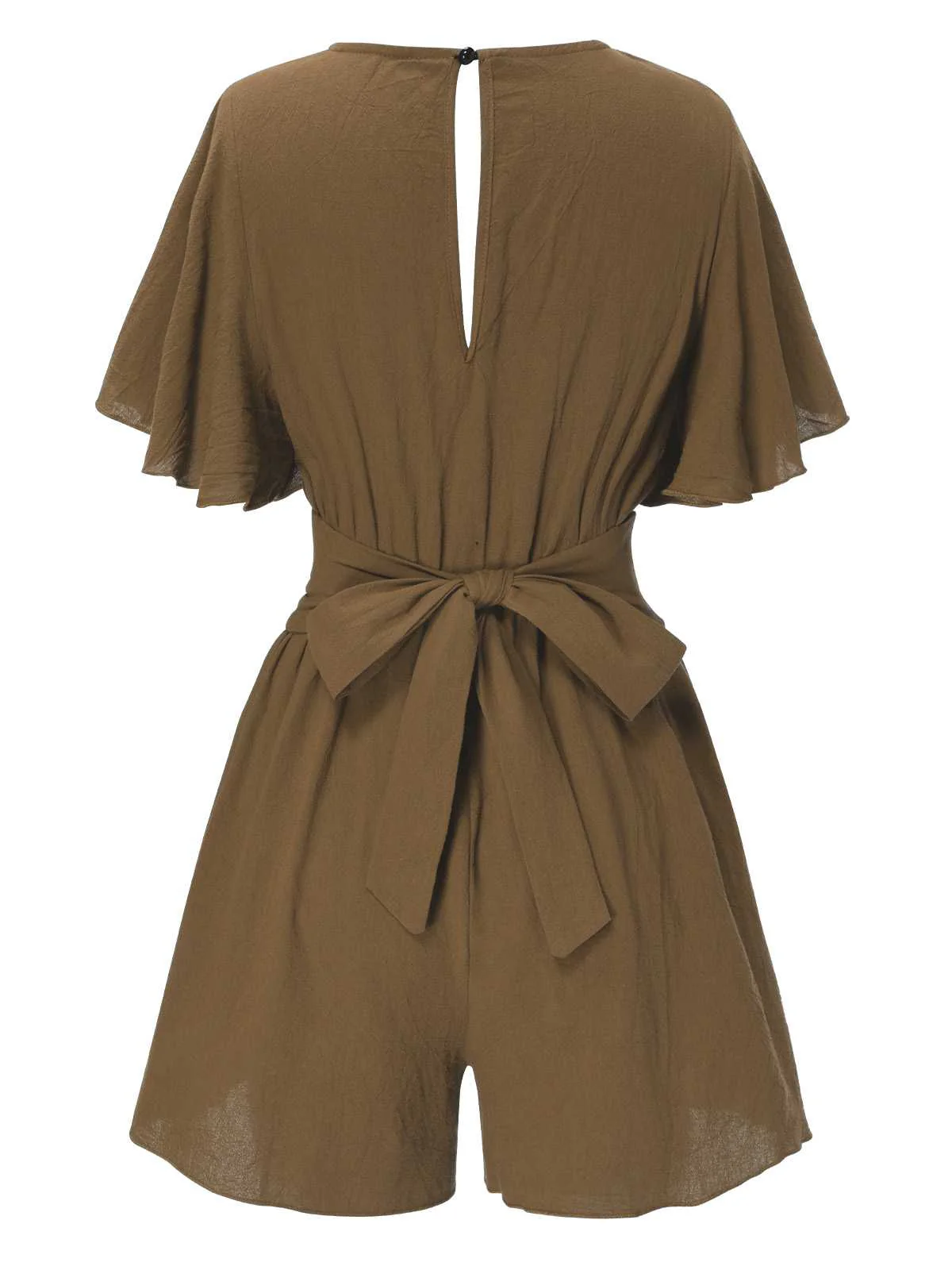 1950s Solid V-Neck Cotton Flounce Sleeve Romper - Image 7