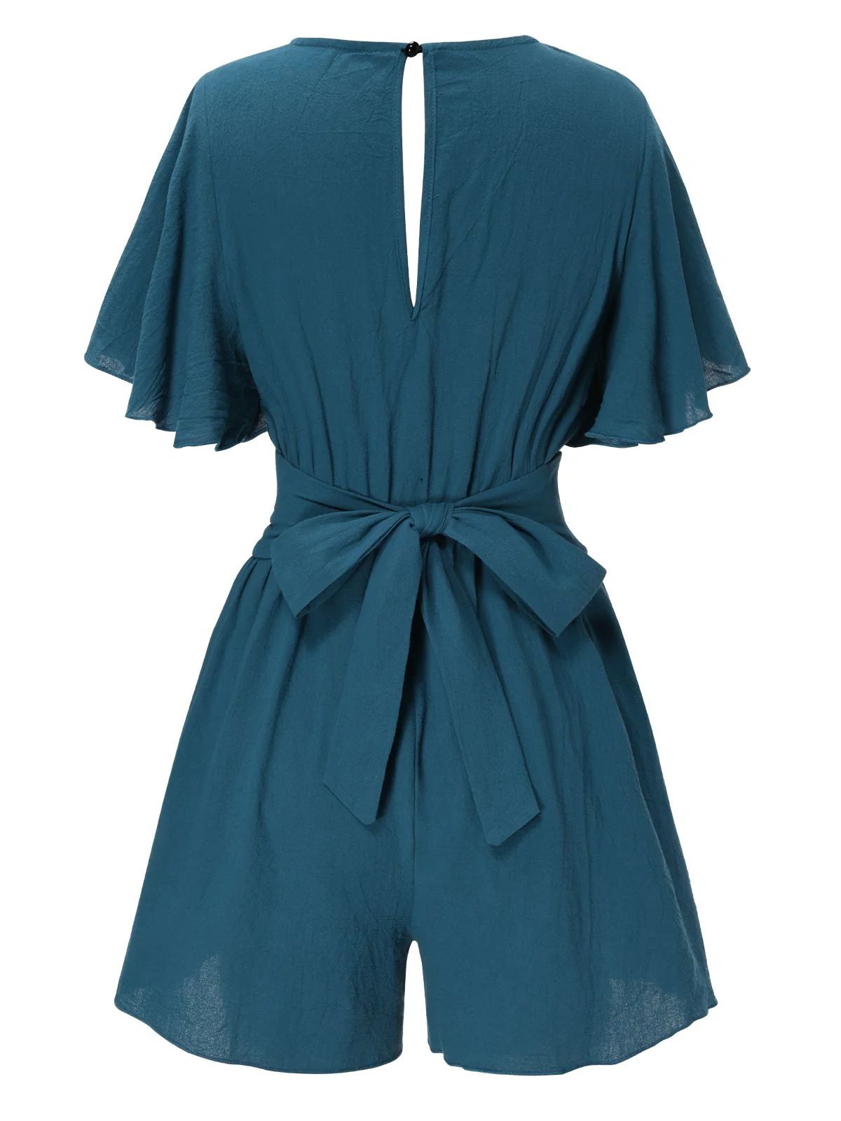 1950s Solid V-Neck Cotton Flounce Sleeve Romper - Image 7