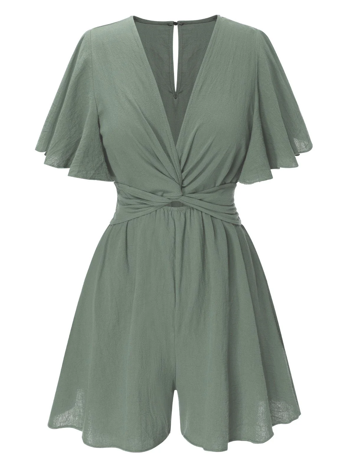 1950s Solid V-Neck Cotton Flounce Sleeve Romper - Image 9