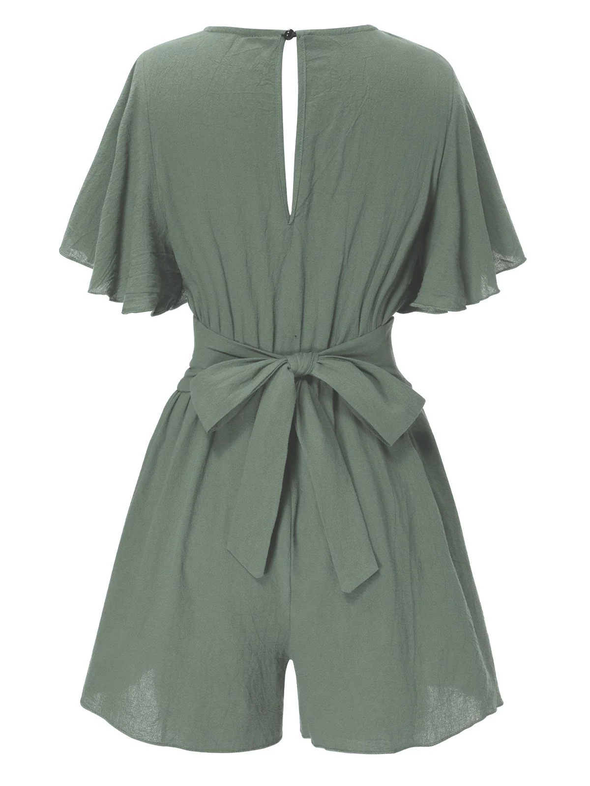 1950s Solid V-Neck Cotton Flounce Sleeve Romper - Image 10
