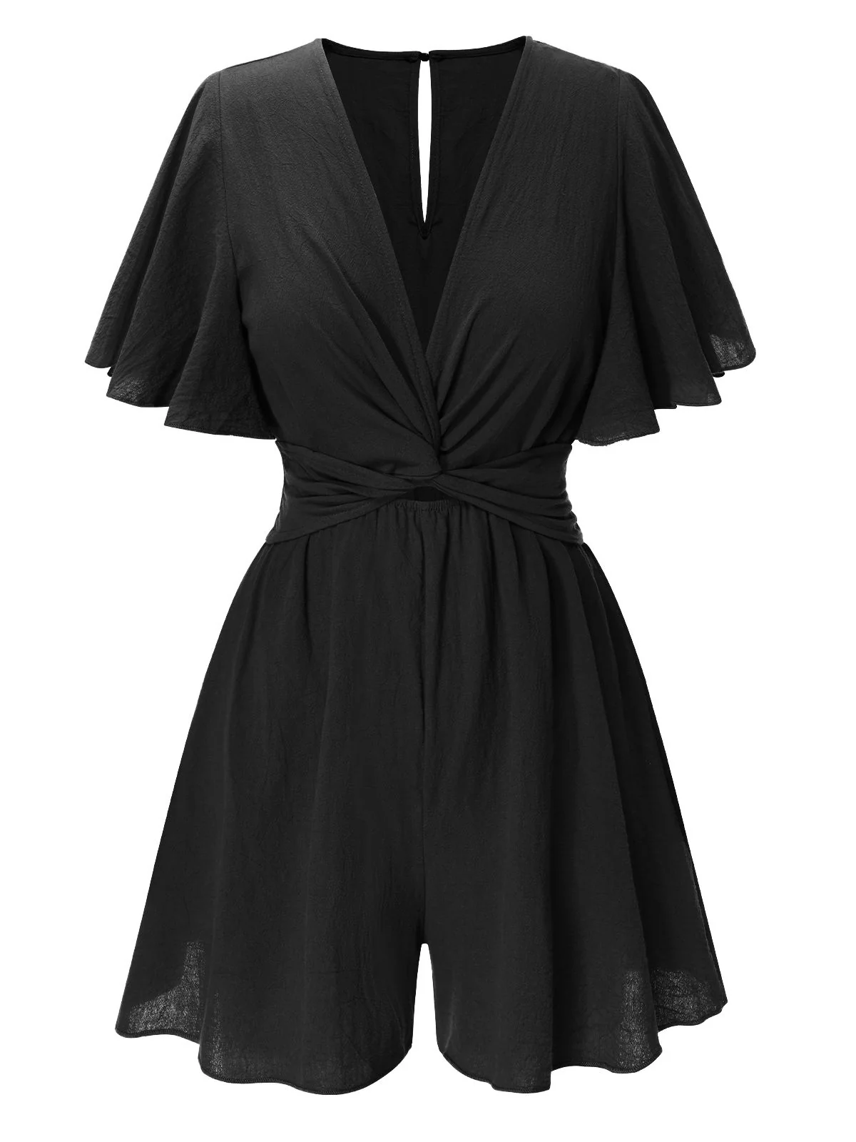 1950s Solid V-Neck Cotton Flounce Sleeve Romper - Image 2