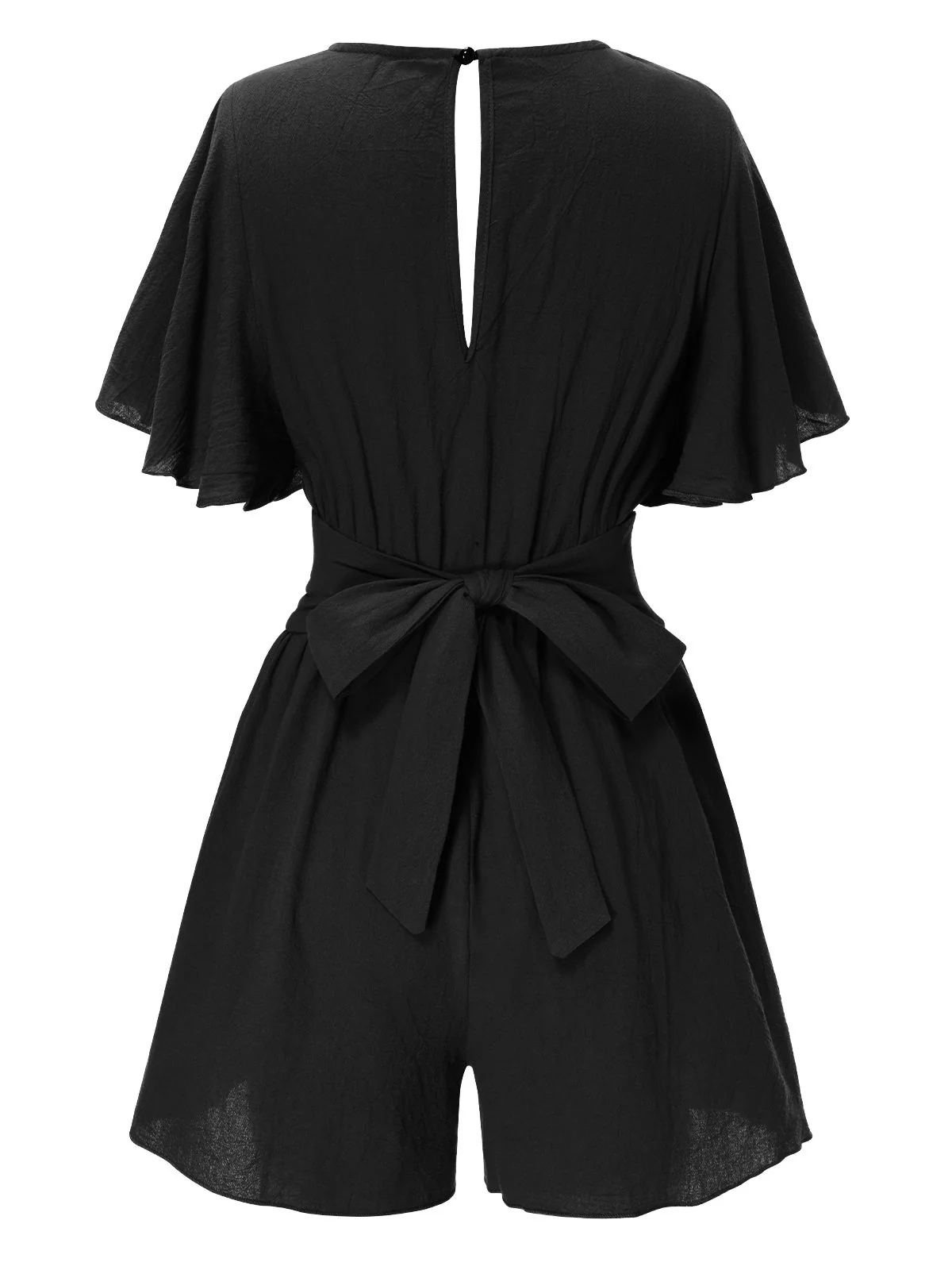 1950s Solid V-Neck Cotton Flounce Sleeve Romper - Image 3