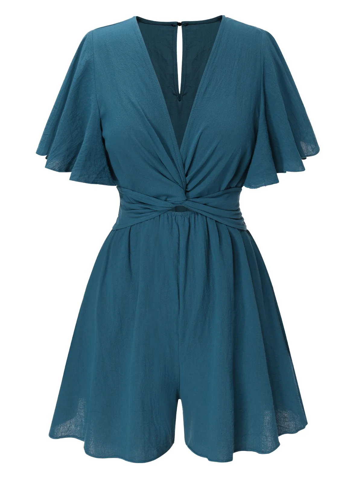 1950s Solid V-Neck Cotton Flounce Sleeve Romper - Image 6