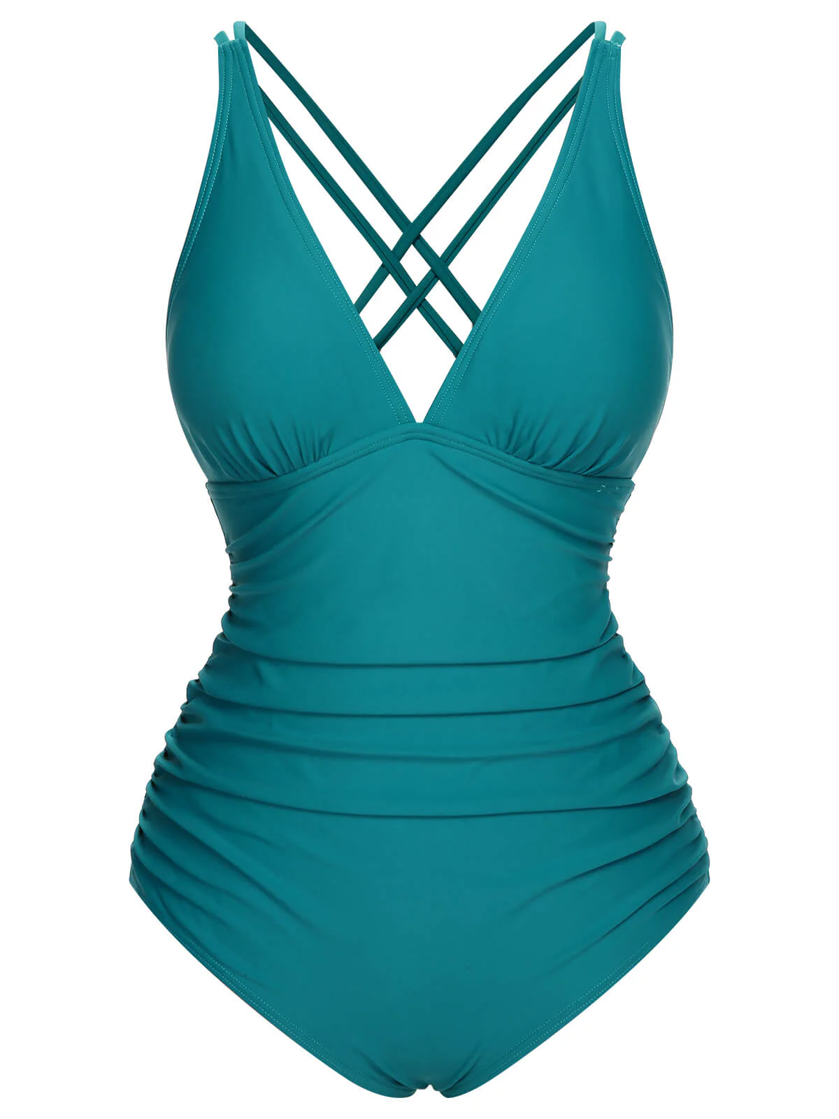 1950s Solid V-Neck One-Piece Swimsuit - Image 3